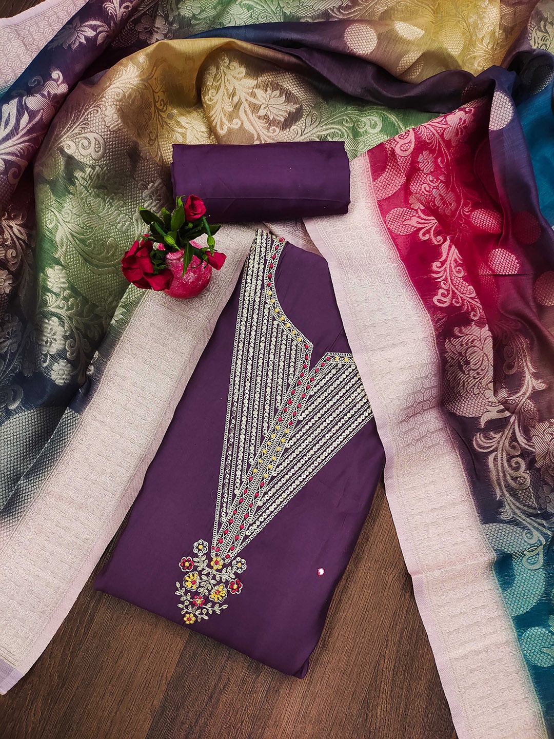 

Maroosh Sequence Embellished Unstitched Dress Material, Purple