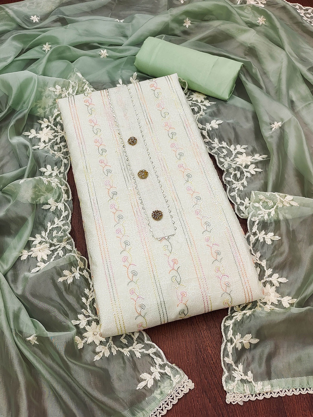 

Maroosh Floral Embellished Unstitched Dress Material, Off white