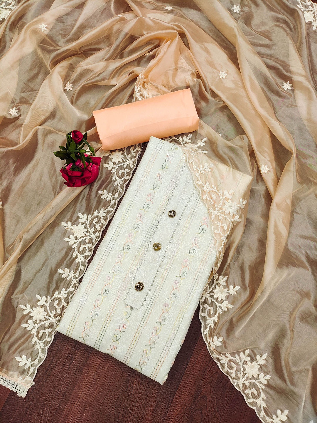 

Maroosh Embellished Unstitched Dress Material, White