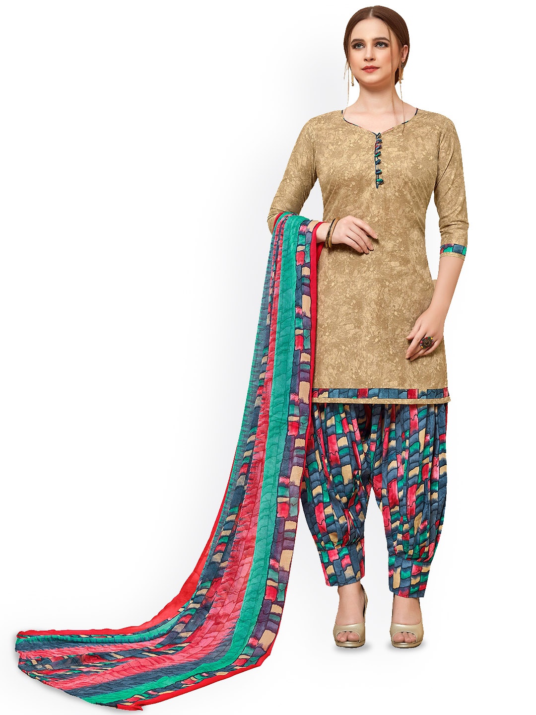 

Maroosh Abstract Printed Cotton Unstitched Dress Material, Beige
