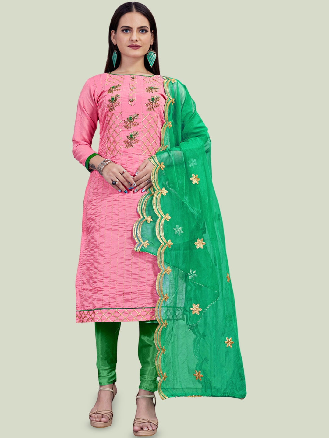 

Maroosh Floral Embroidered Unstitched Dress Material, Pink