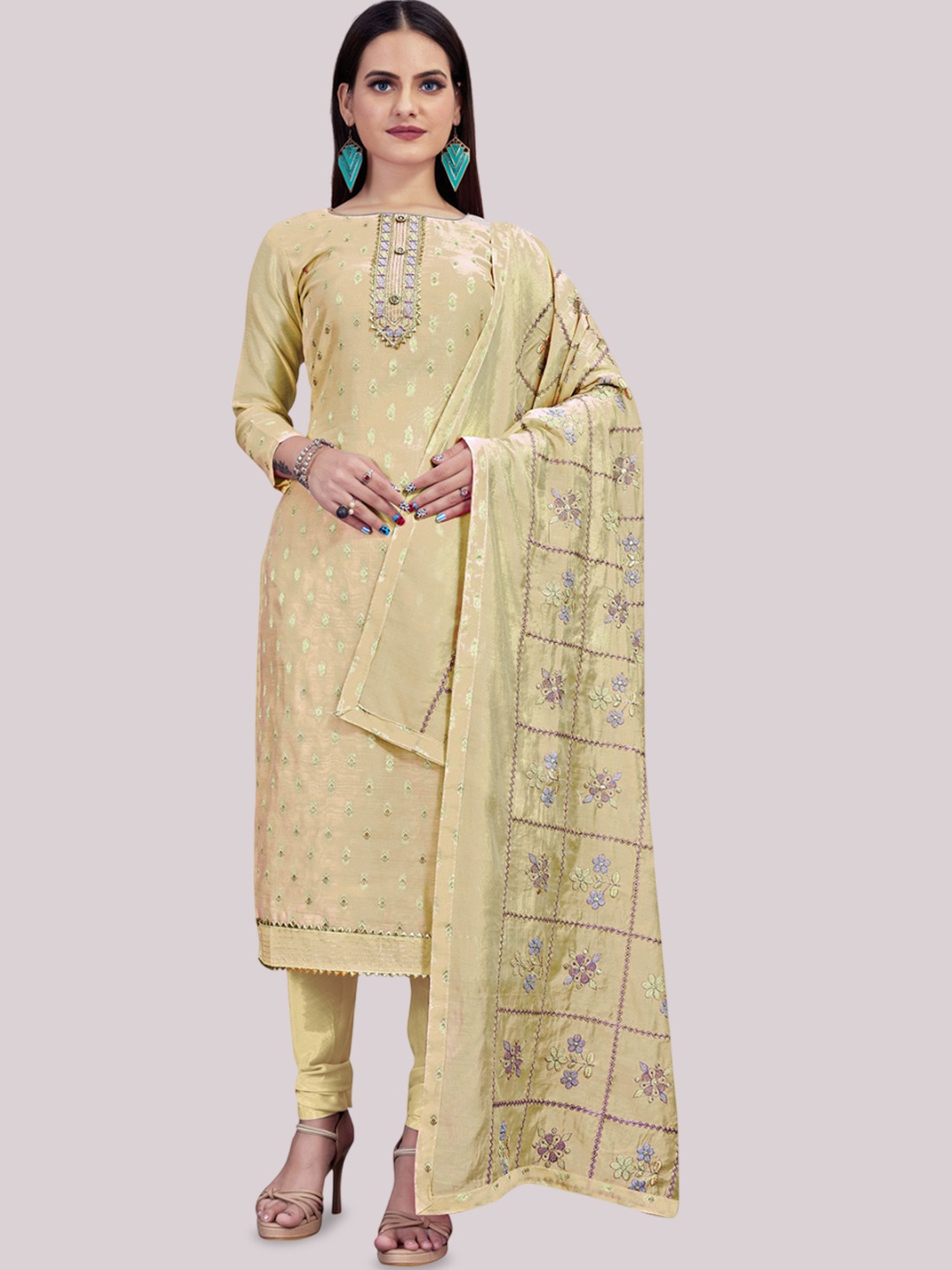 

Maroosh Ethnic Motifs Woven Design Banarasi Jacquard Unstitched Dress Material, Beige