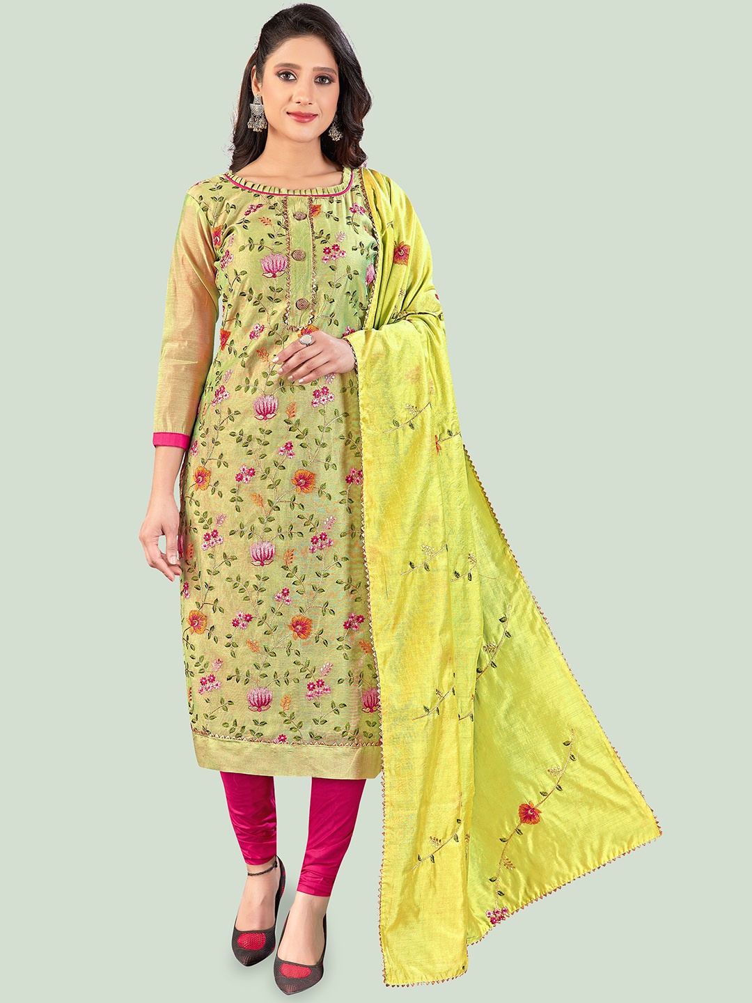 

Maroosh Floral Embroidered Unstitched Dress Material, Yellow