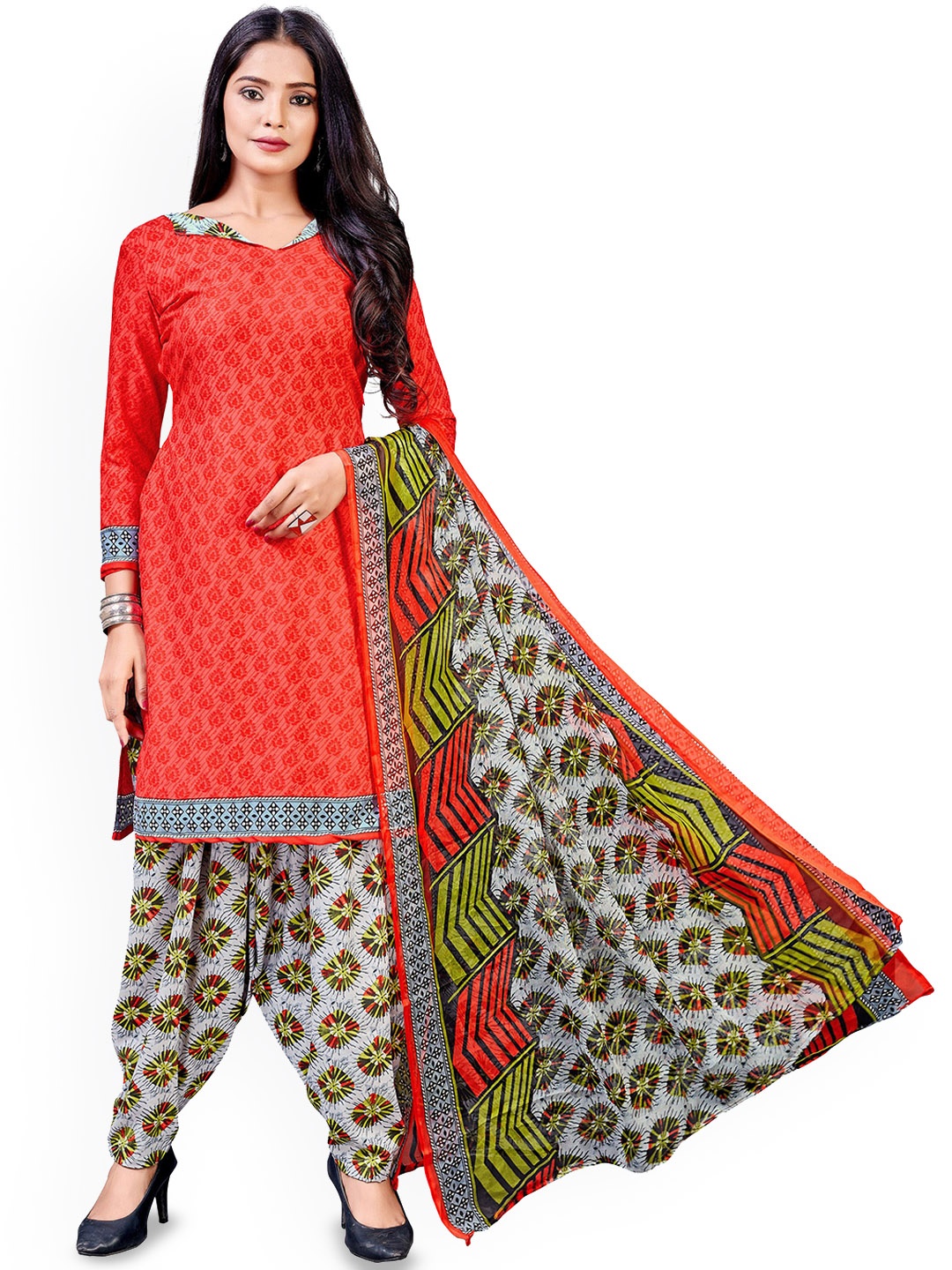 

Maroosh Ethnic Motifs Printed Unstitched Dress Material, Red