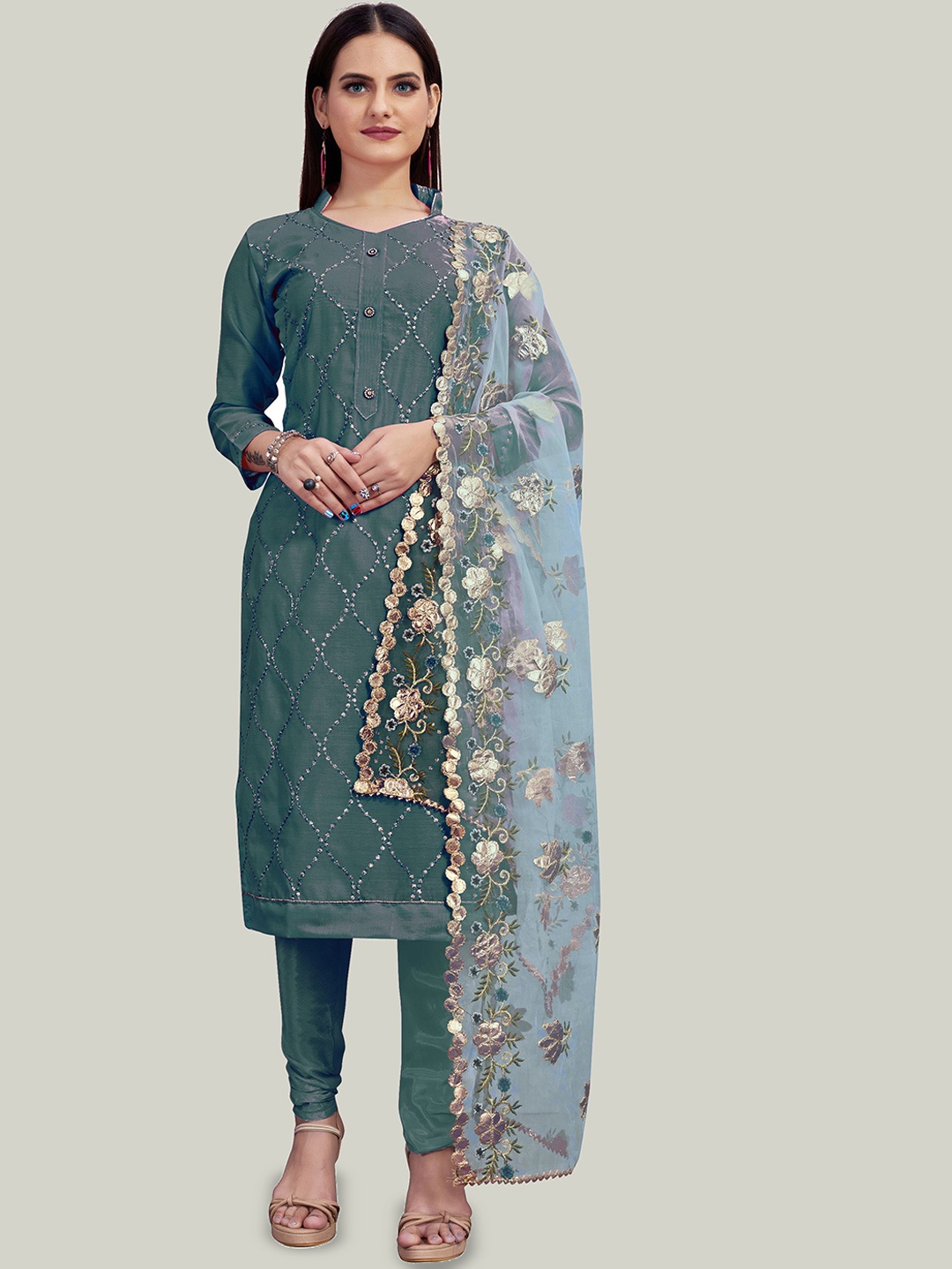 

Maroosh Chevron Embroidered Unstitched Dress Material, Navy blue