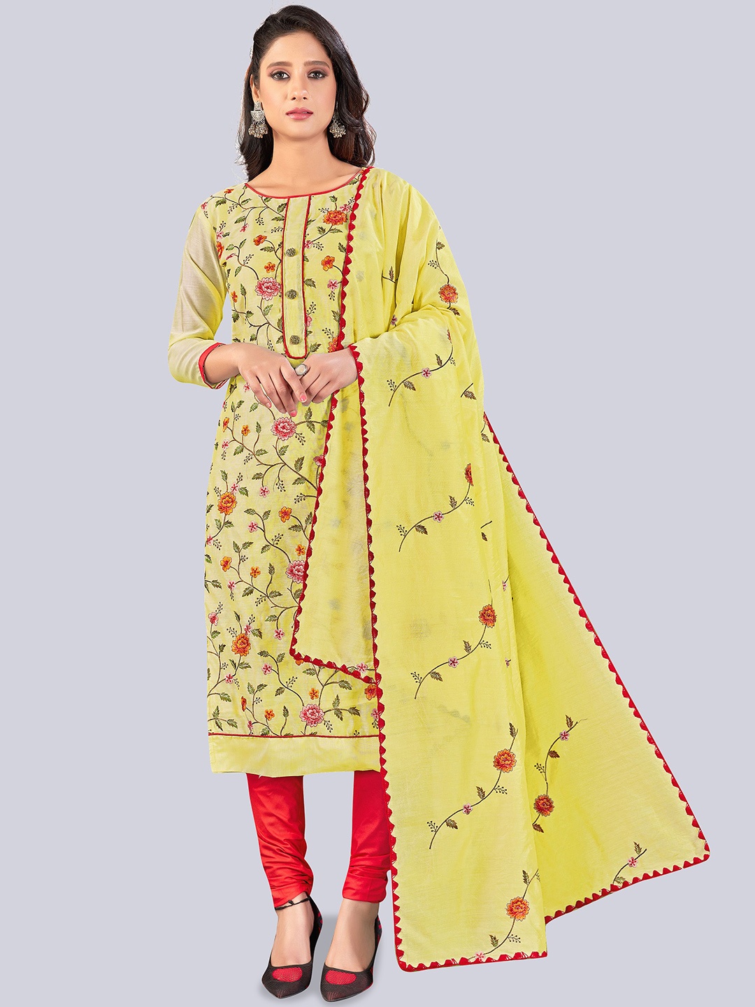 

Maroosh Floral Embroidered Unstitched Dress Material, Yellow