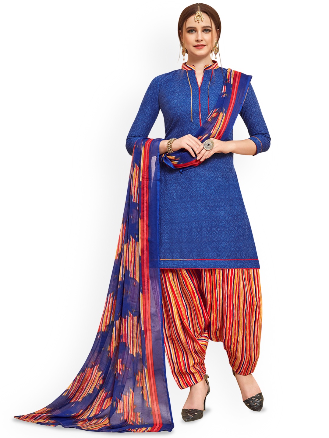 

Maroosh Geometric Printed Cotton Unstitched Dress Material, Blue