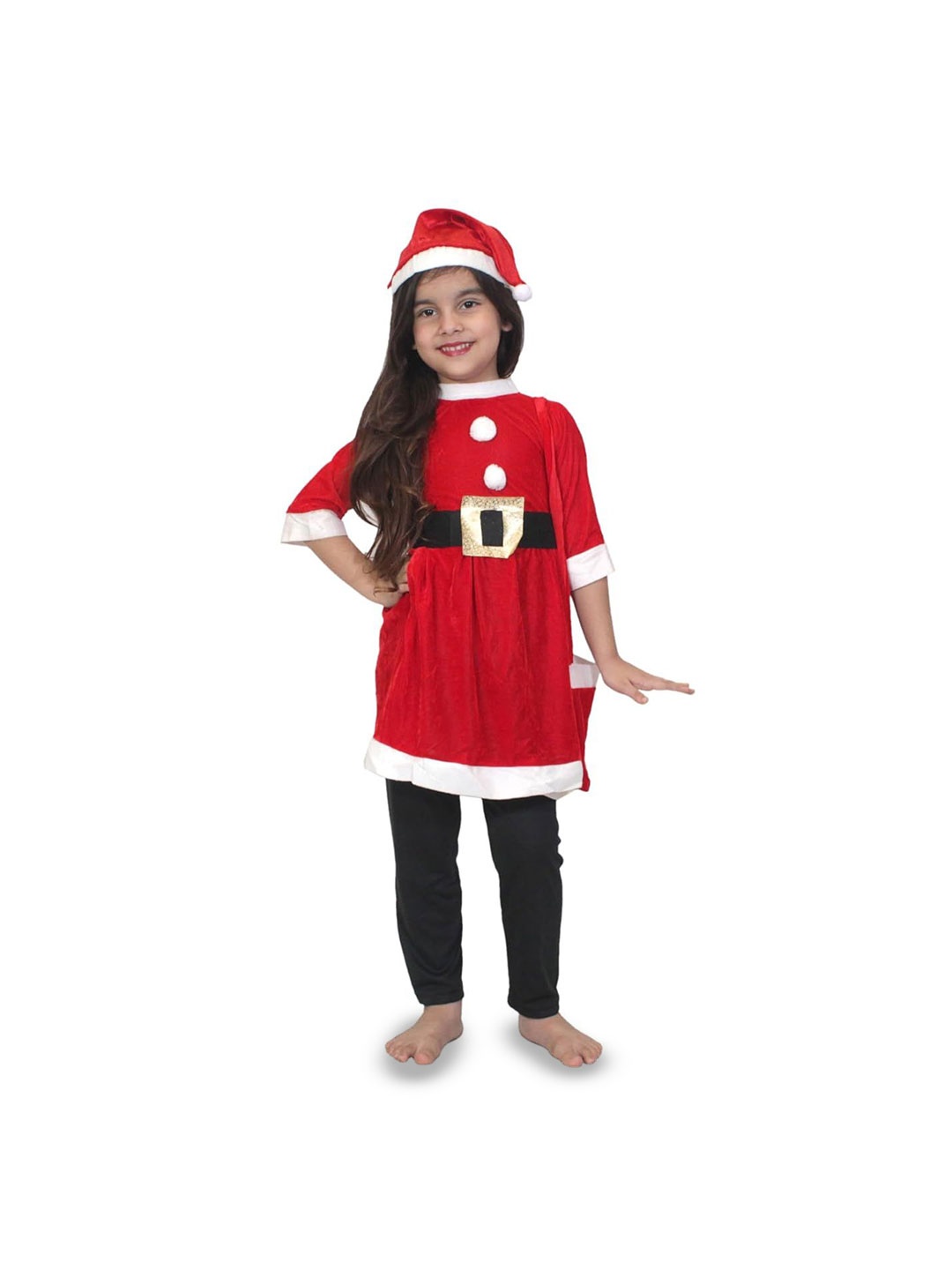 

Kaku Fancy dresses Girls Round Neck Velvet Santa Clause Costume Dress, Red