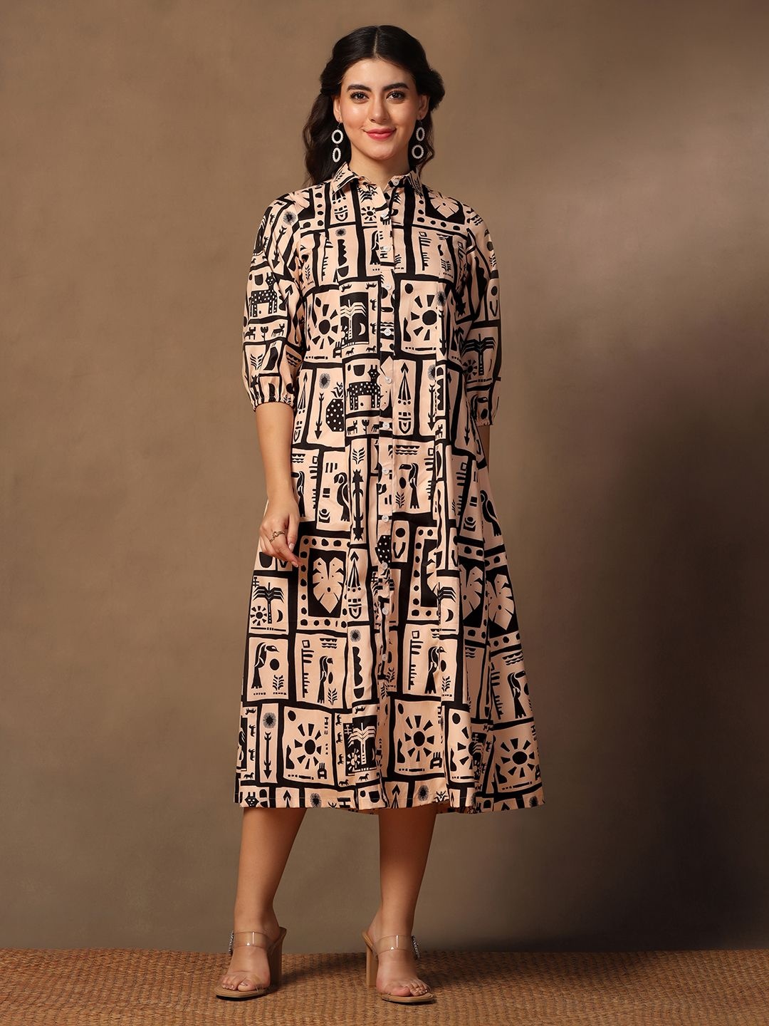 

FASHION DREAM Animal Print A-Line Maxi Dress, Beige