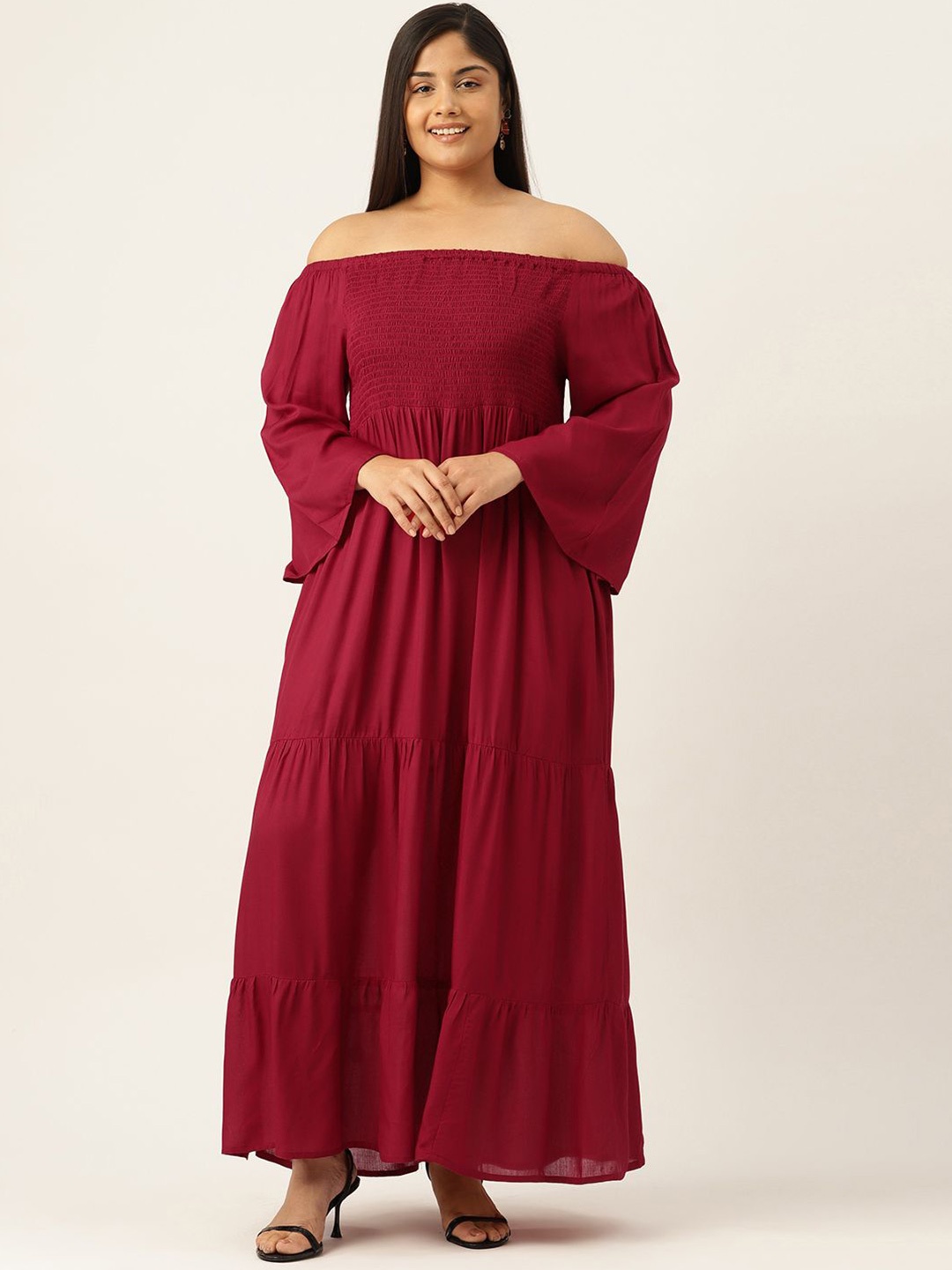 

theRebelinme Off-Shoulder Bell Sleeve A-Line Maxi Dress, Maroon