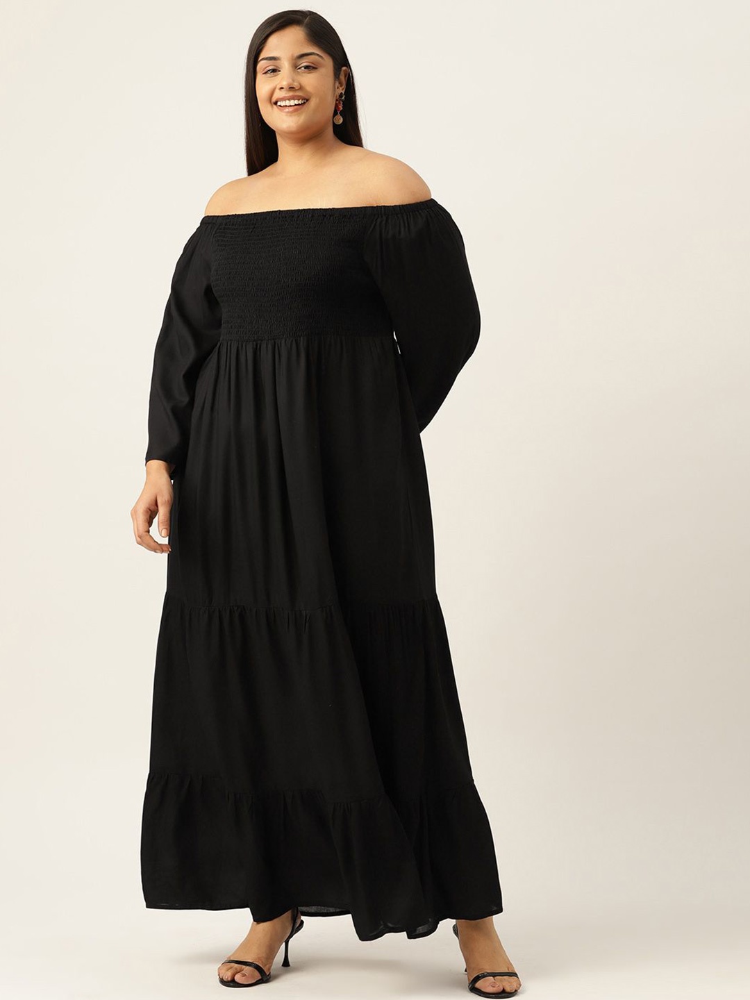 

theRebelinme Off-Shoulder Bell Sleeve A-Line Maxi Dress, Black