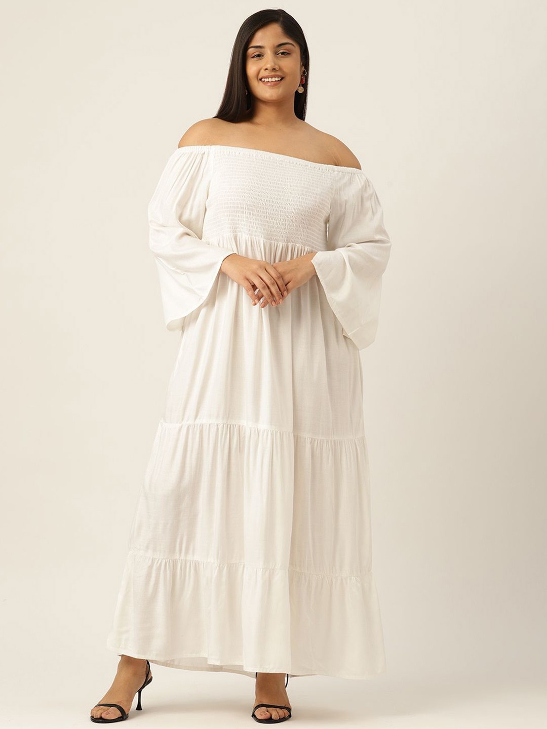 

theRebelinme Off-Shoulder Bell Sleeve A-Line Maxi Dress, White