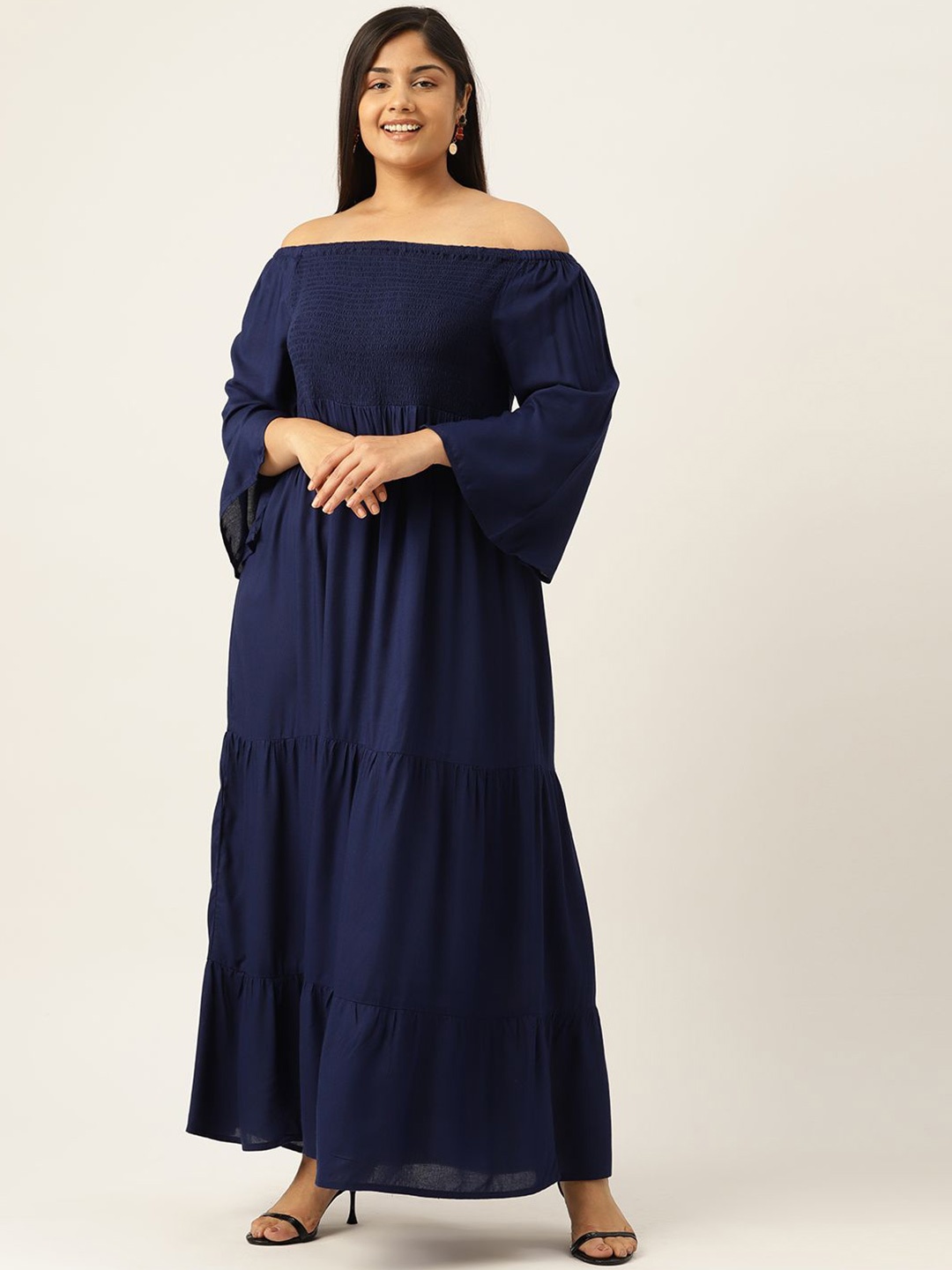 

theRebelinme Off-Shoulder Bell Sleeve A-Line Maxi Dress, Navy blue