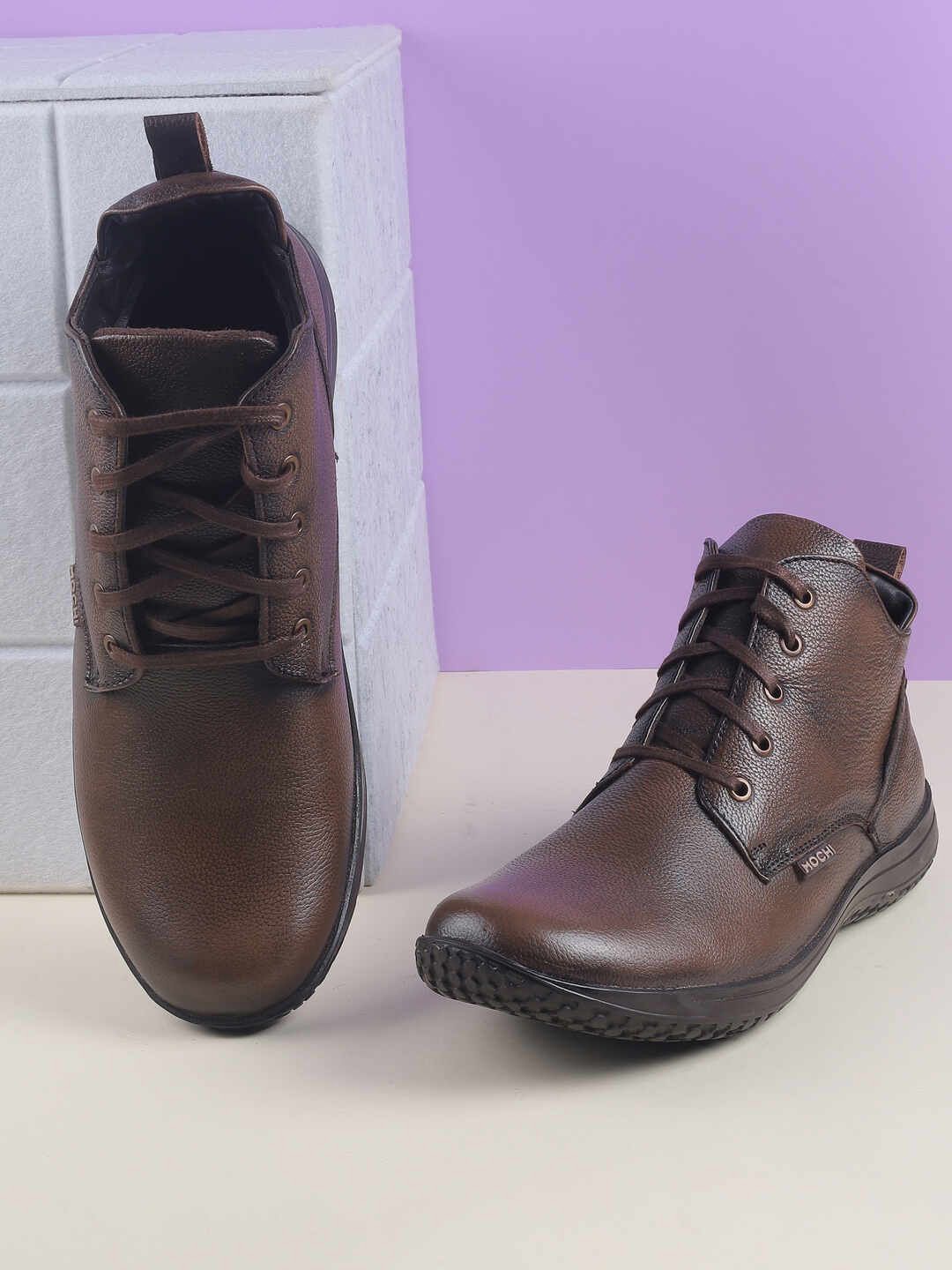 

Mochi Men Leather High-Top Fashion, Brown