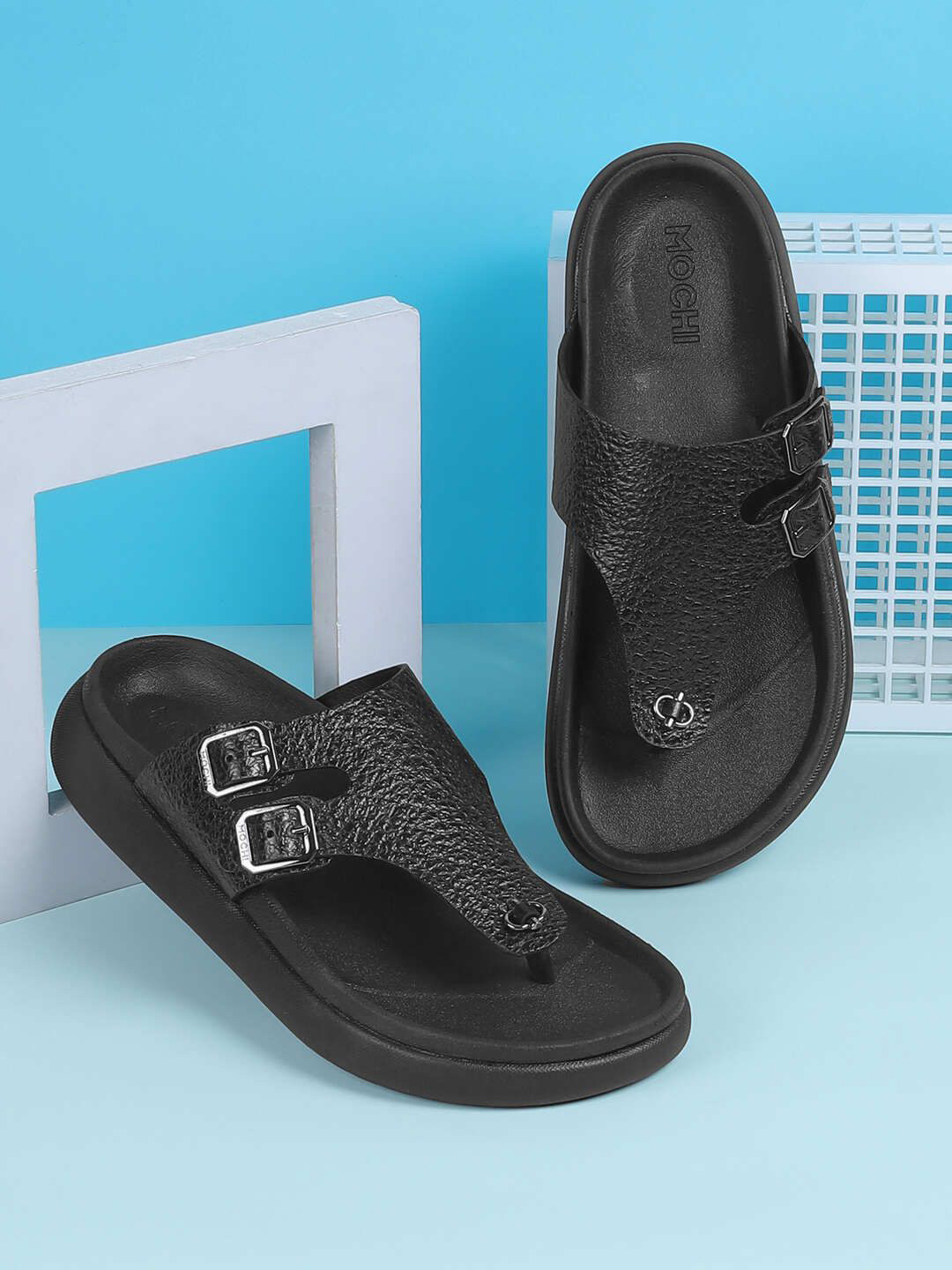 

Mochi Men Leather Comfort Sandals, Black