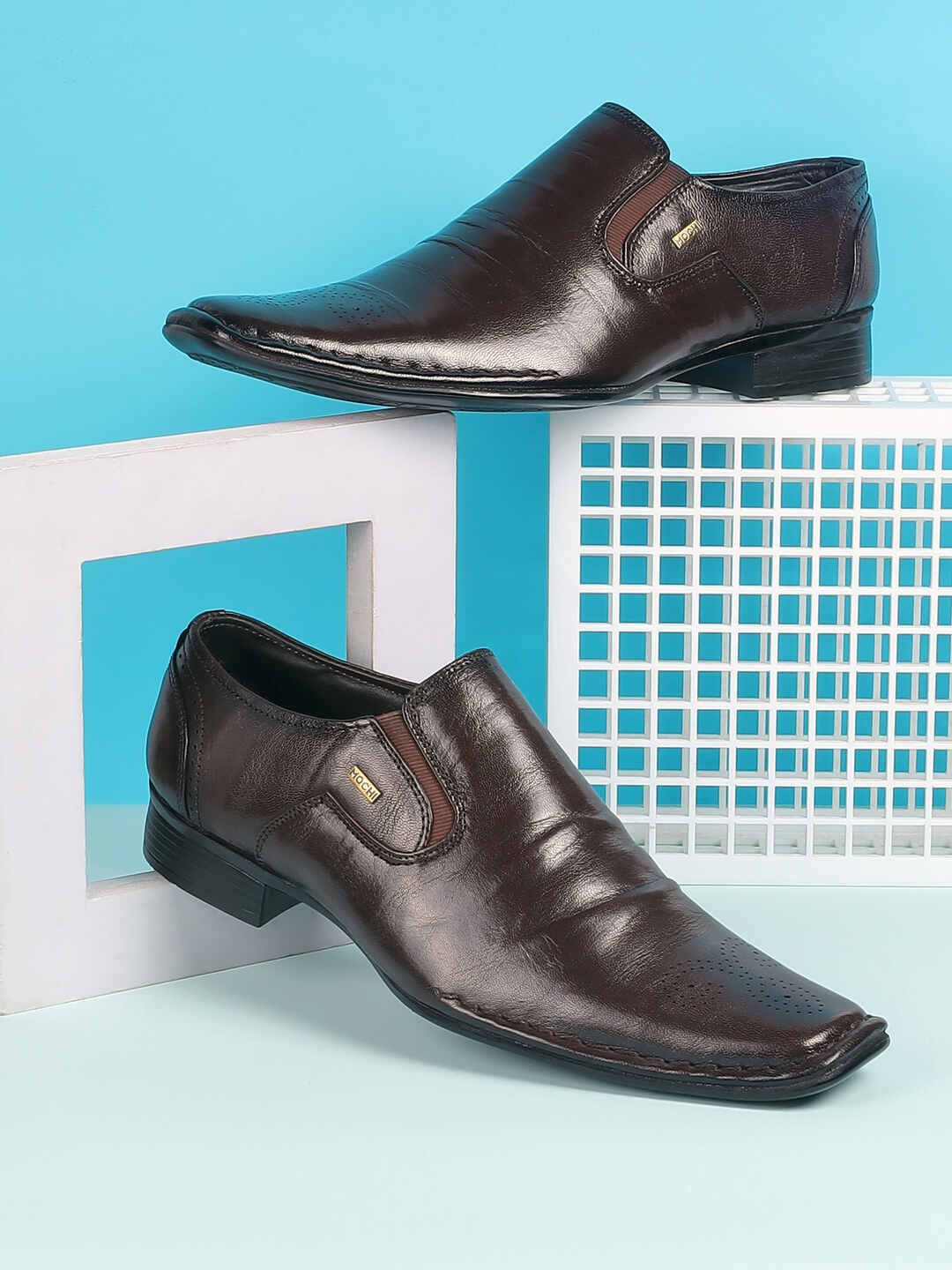 

Mochi Men Leather Formal Slip-On Shoes, Brown