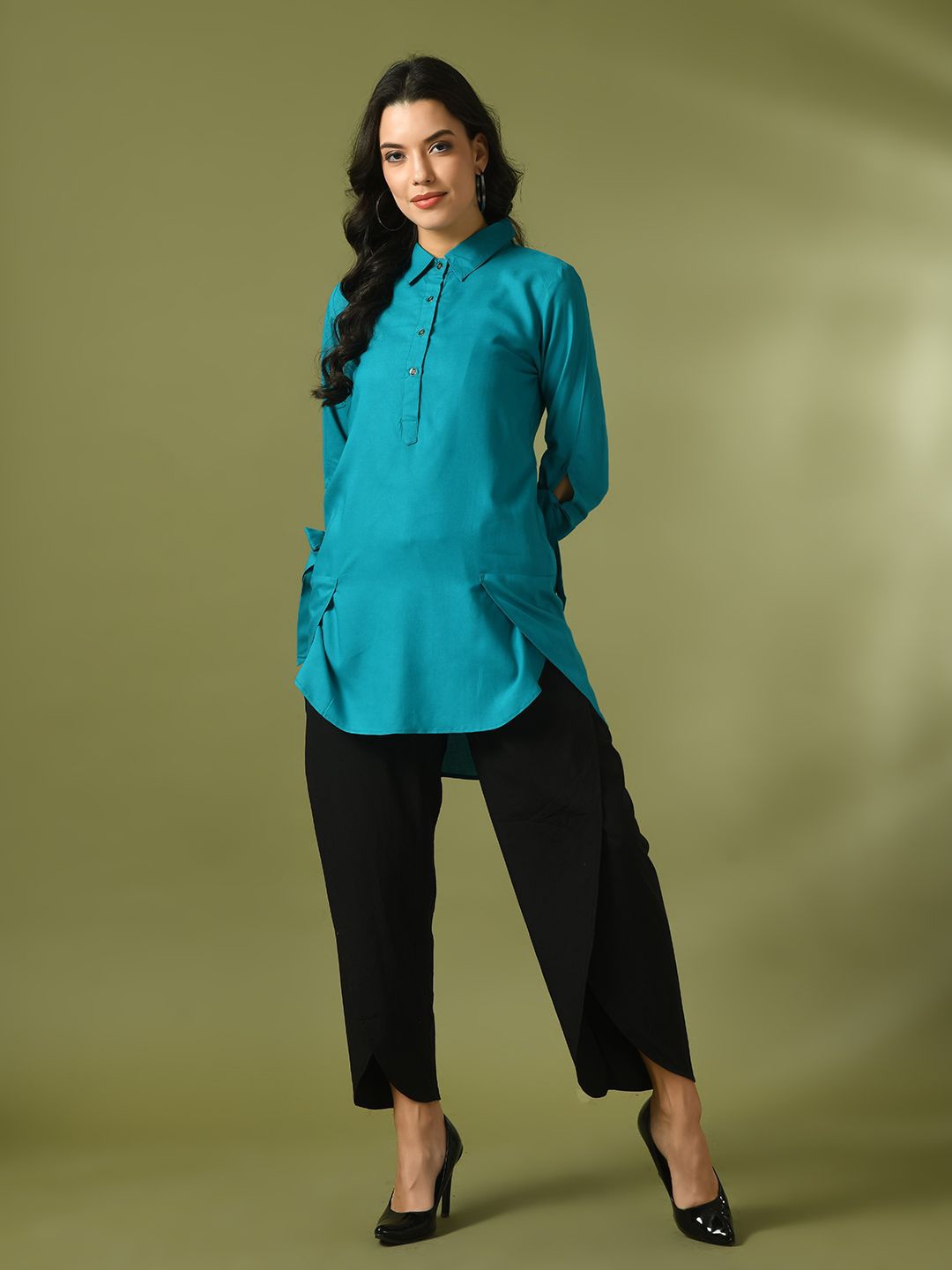 

The Roadster Lifestyle Co Longline Sheer Tunic, Turquoise blue