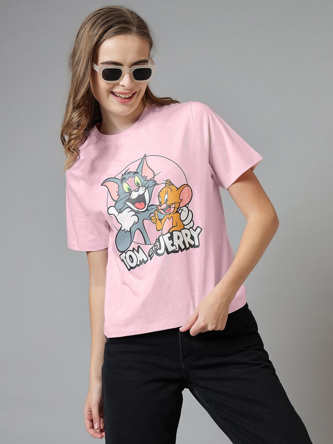 

Free Authority Women Graphic Printed Round Neck Cotton Tom & Jerry T-shirt, Pink