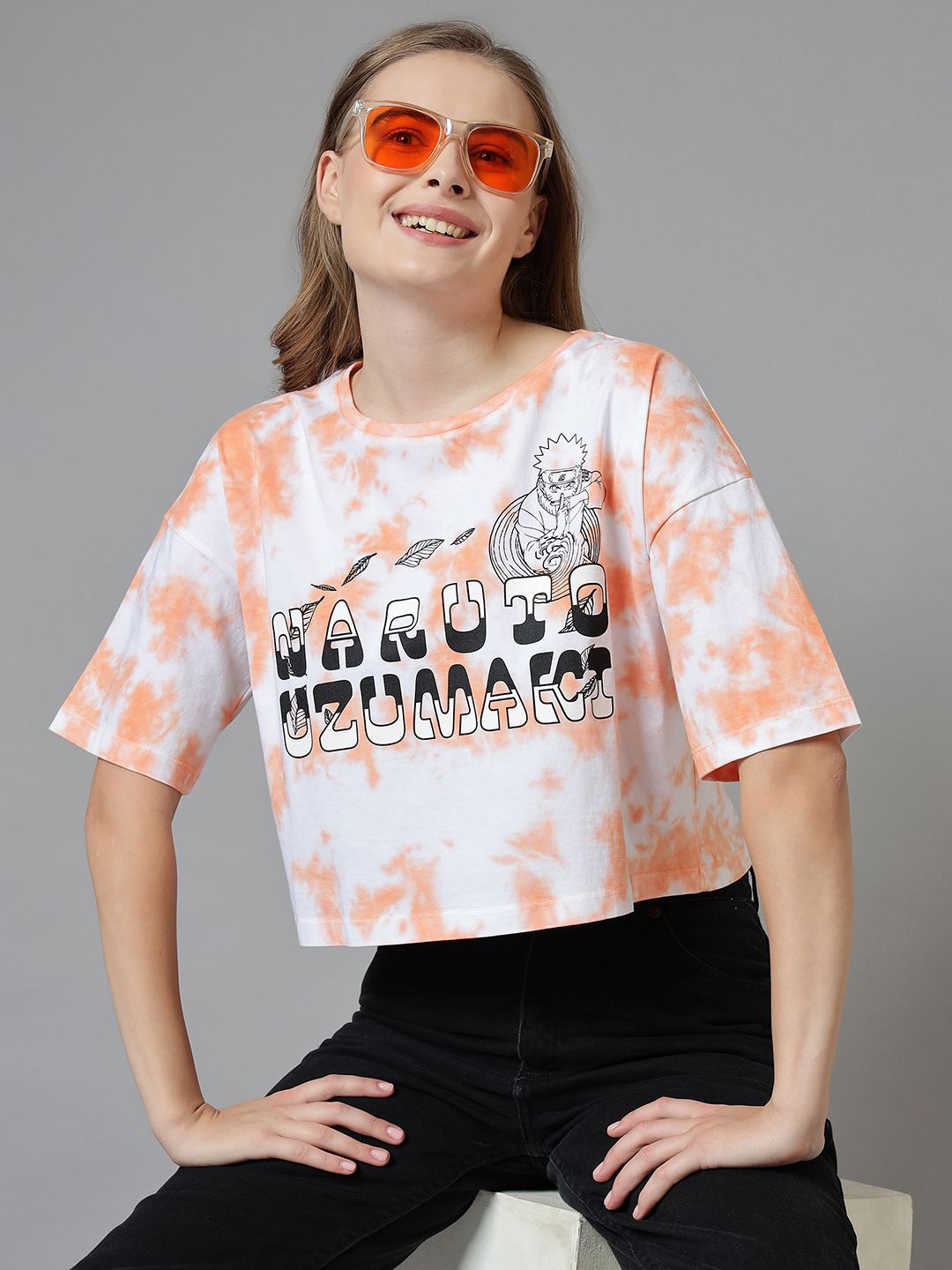 Free Authority Women Graphic Printed Round Neck Cotton Relaxed Fit Naruto T-shirt, White