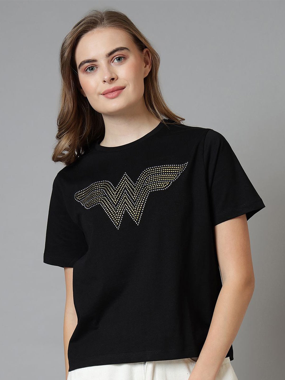 

Free Authority Wonder Woman Round Neck Cotton T-shirt, Black