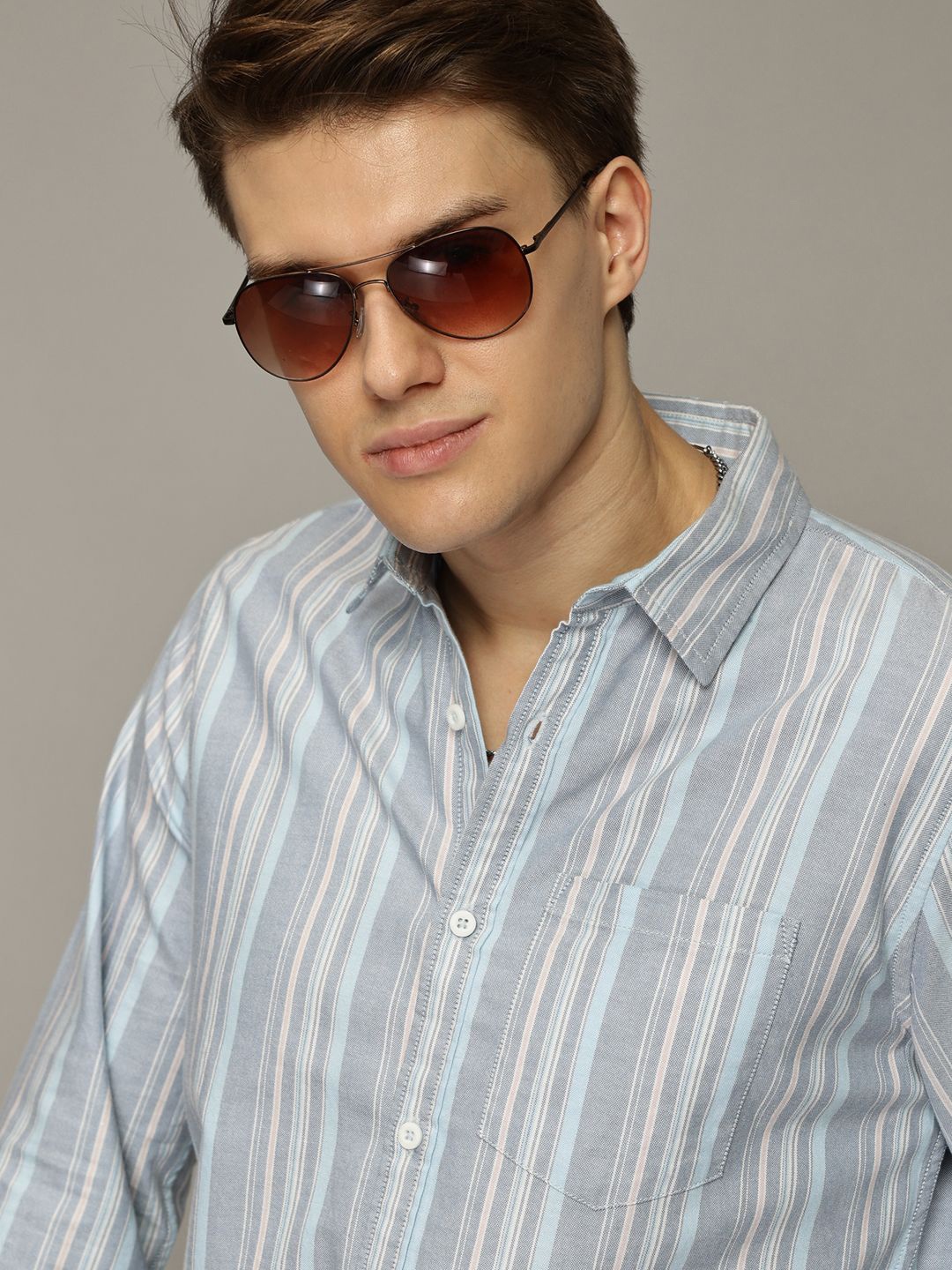 

The Roadster Lifestyle Co. Men Premium Spread Collar Vertical Striped Cotton Casual Shirt, Teal