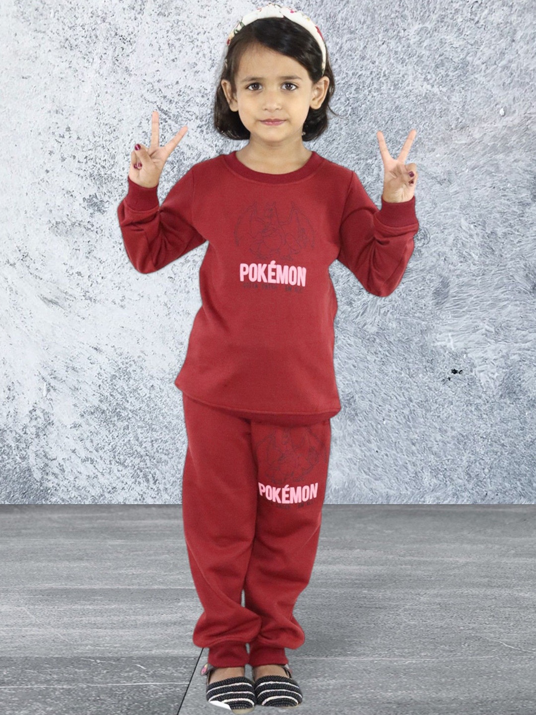 

Kids Cave Girls Printed Sweatshirt With Trouser Clothing Set, Maroon