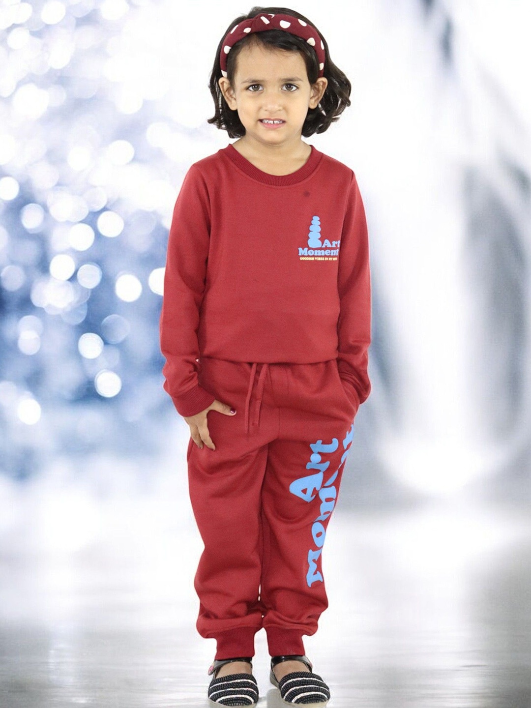 

Kids Cave Girls Text Printed Mid-Rise Tracksuits, Maroon