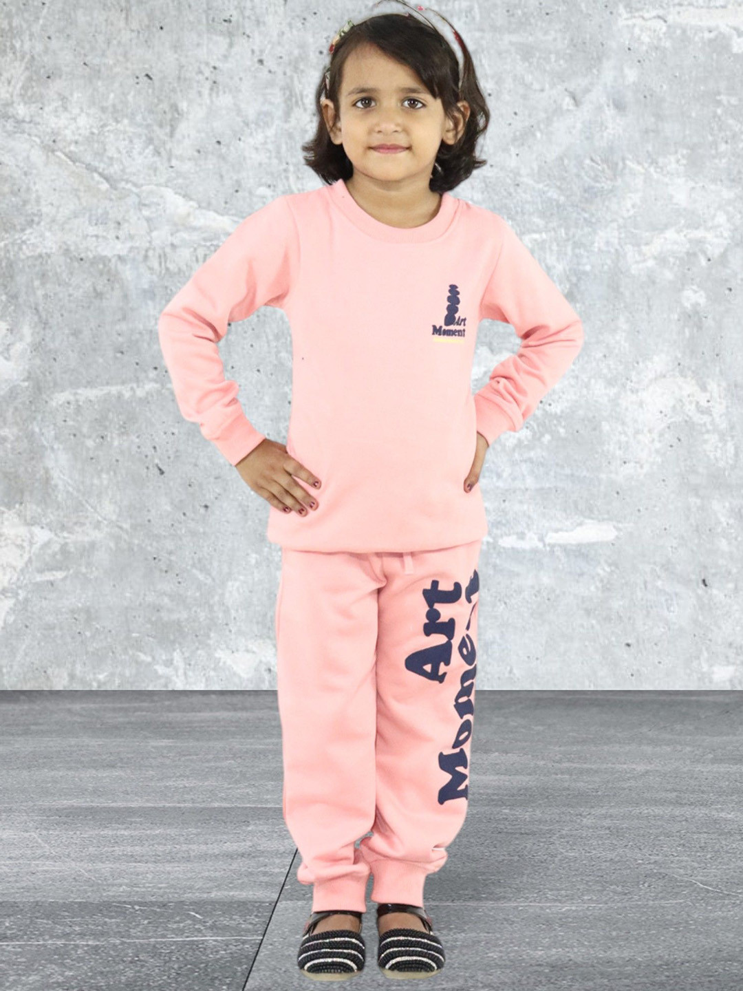 

Kids Cave Girls Text Printed Mid-Rise Tracksuits, Pink