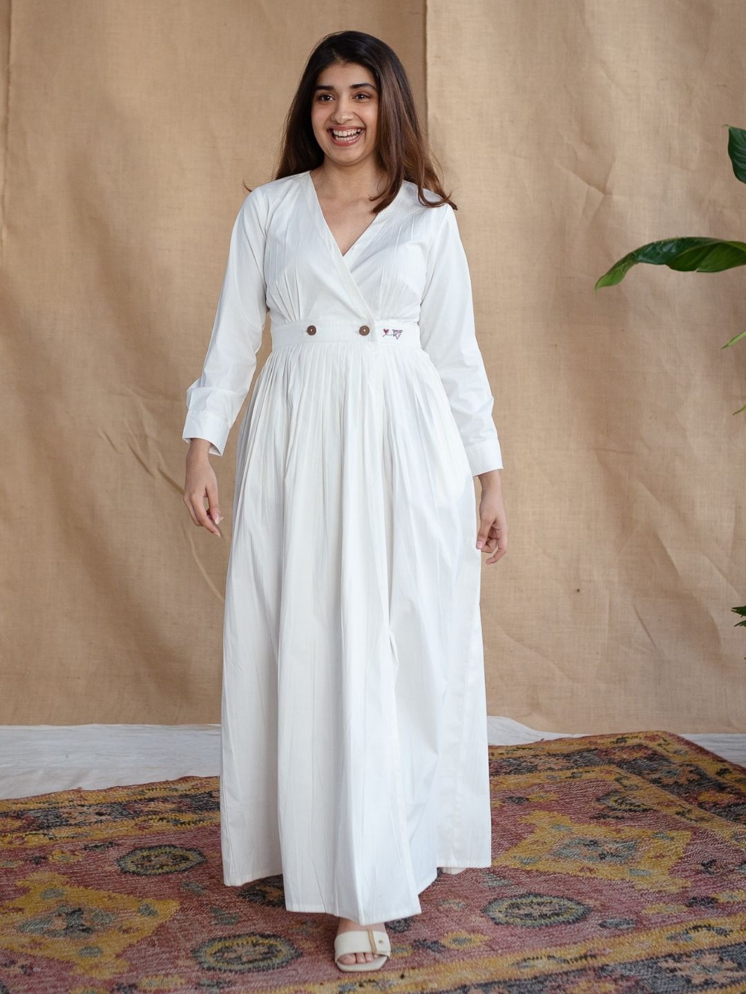 

THE INDIAN ETHNIC CO A-Line Maxi Dress, White