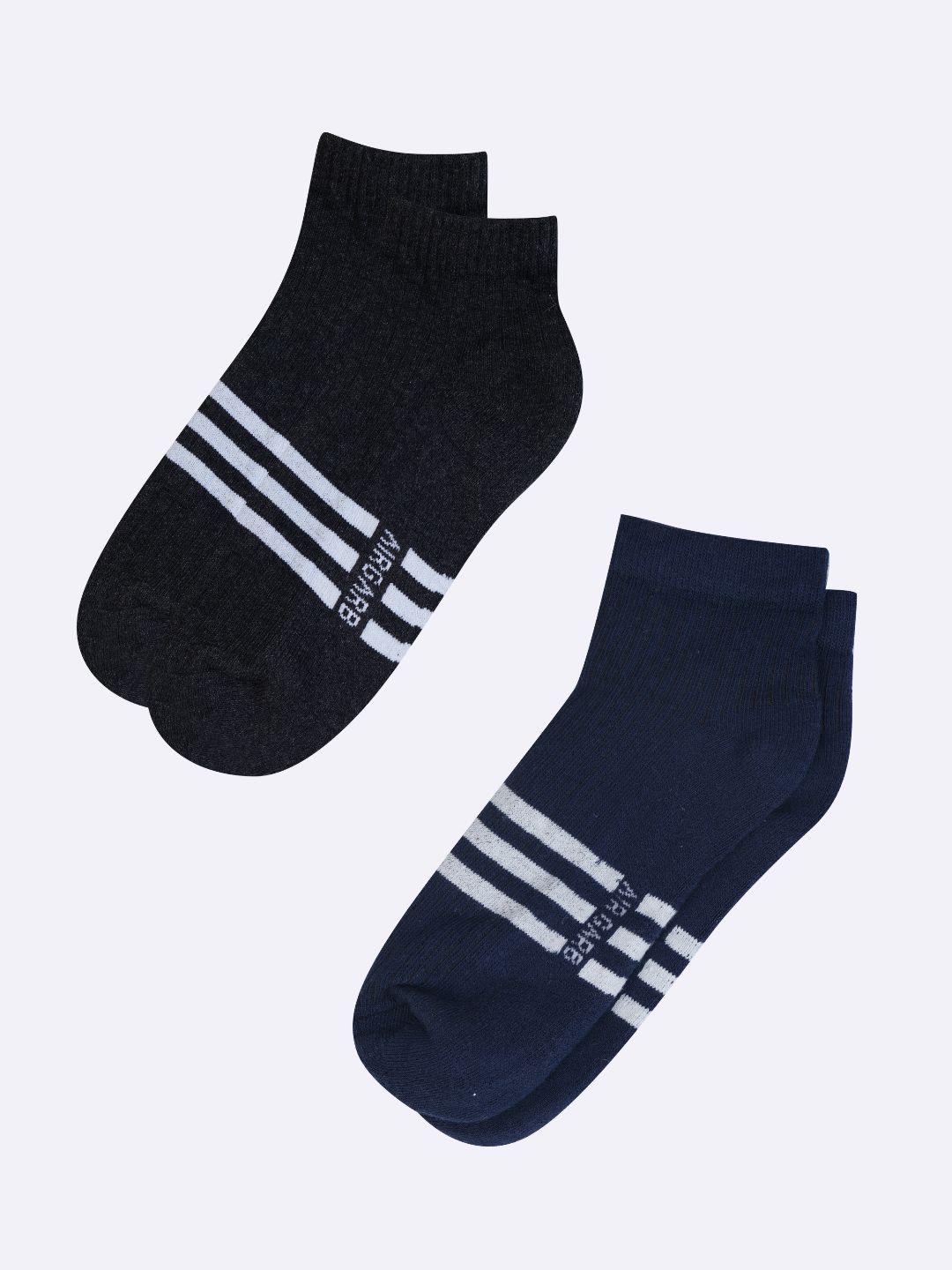 

AIR GARB Unisex Pack Of 2 Striped Cotton Ankle-Length Socks, Navy blue