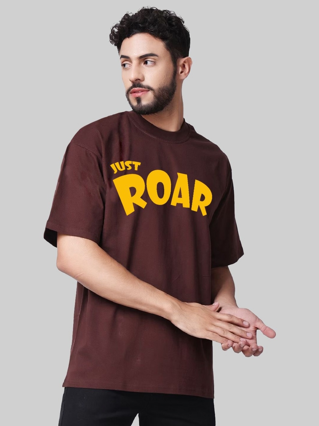 

Leotude Men Typography Printed Round Neck Cotton Relaxed Fit T-shirt, Burgundy