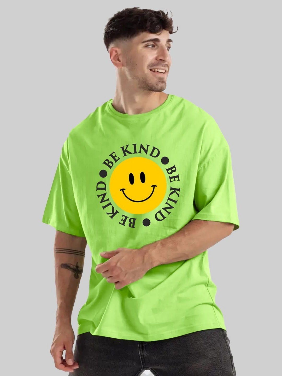 

Leotude Men Graphic Printed Round Neck Cotton Relaxed Fit T-shirt, Lime green