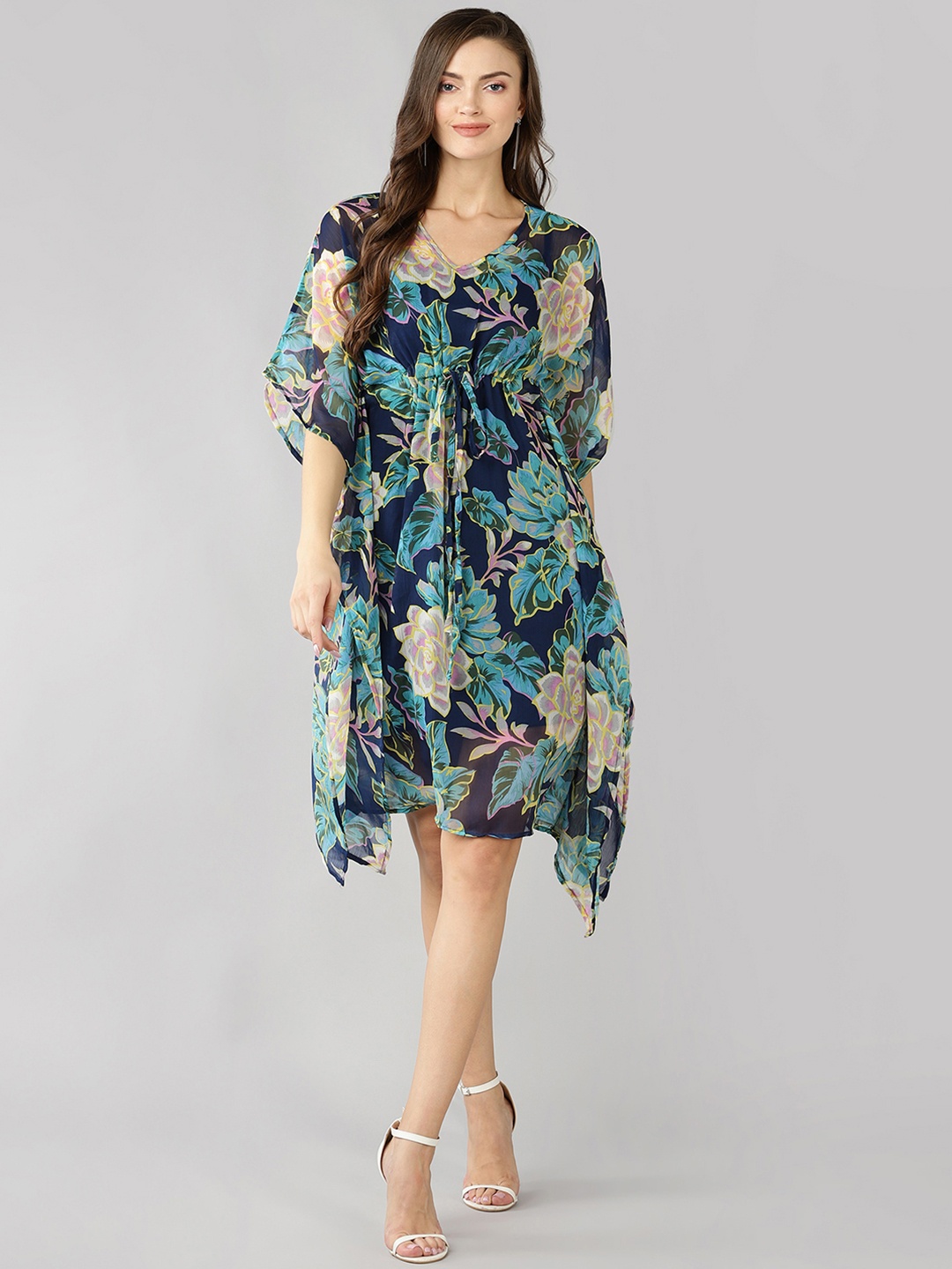 

Fashfun Floral Print Chiffon Kaftan Dress, Multi