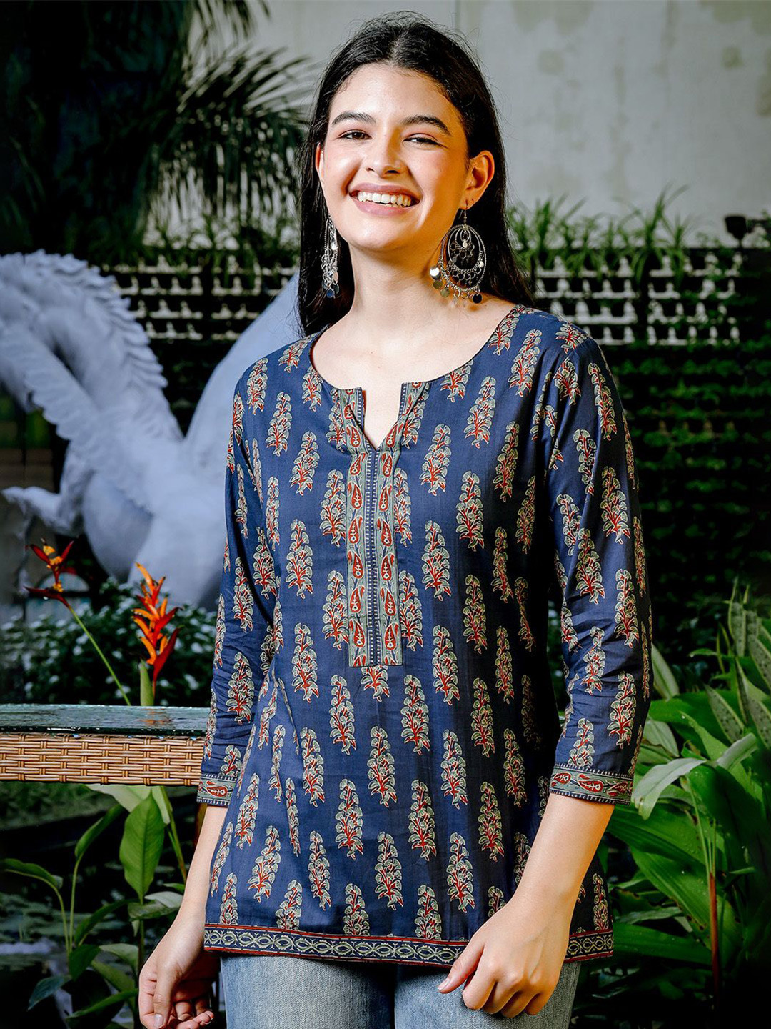 

Yufta Floral Print Cotton Top, Blue