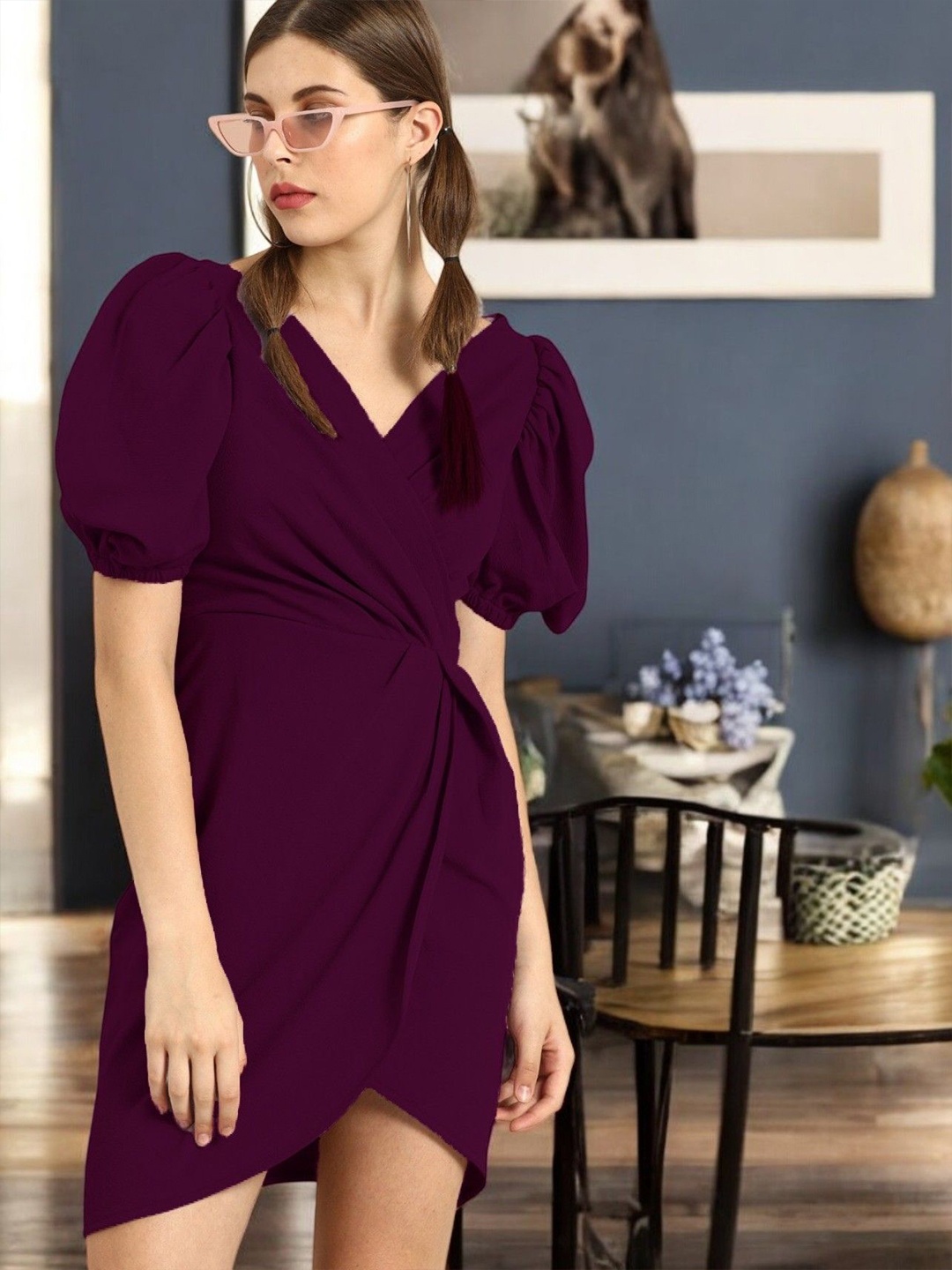 

Arbiter Collection Puff Sleeve Dress, Purple