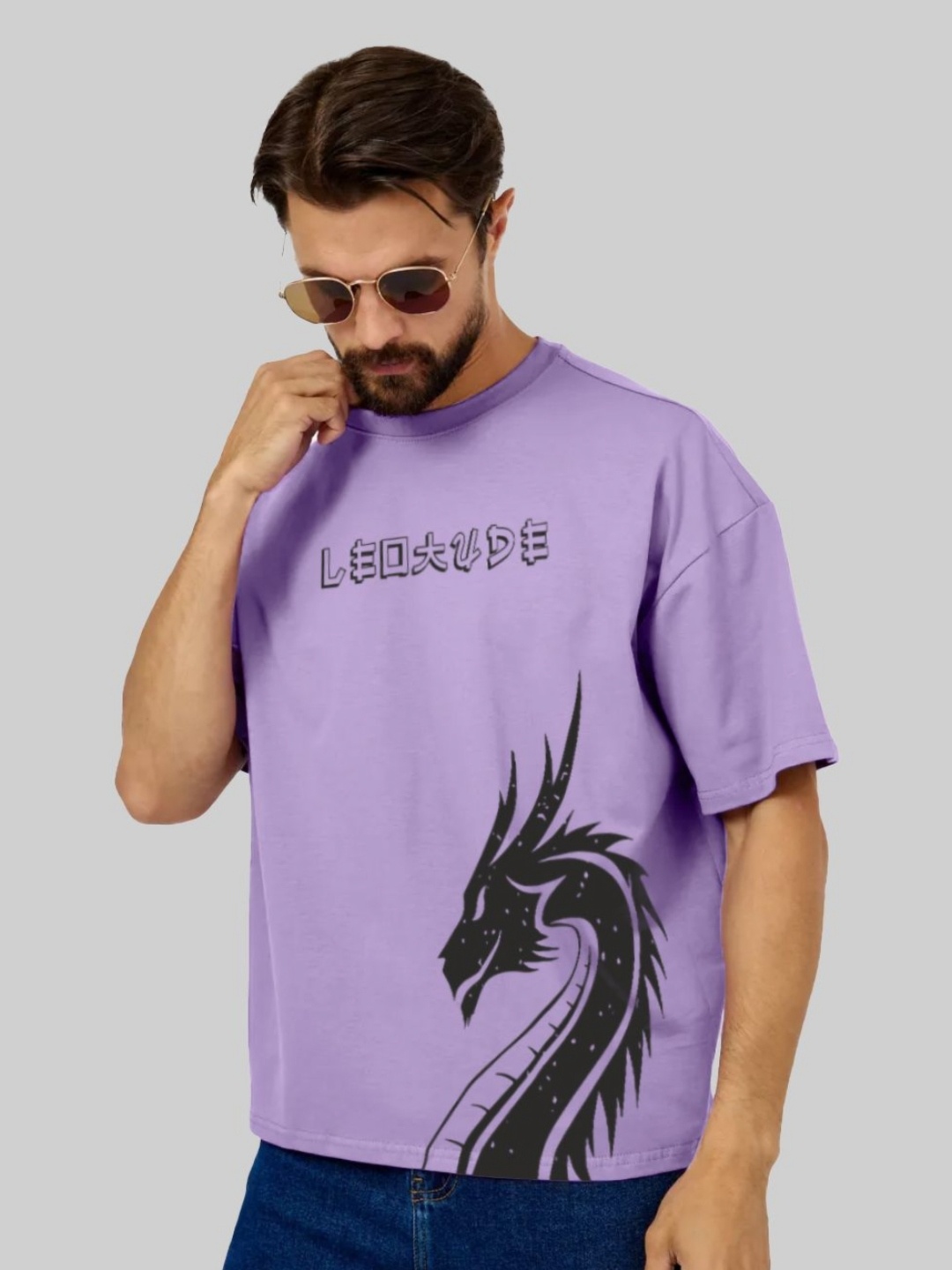 

Leotude Men Graphic Printed Round Neck Cotton Relaxed Fit T-shirt, Purple