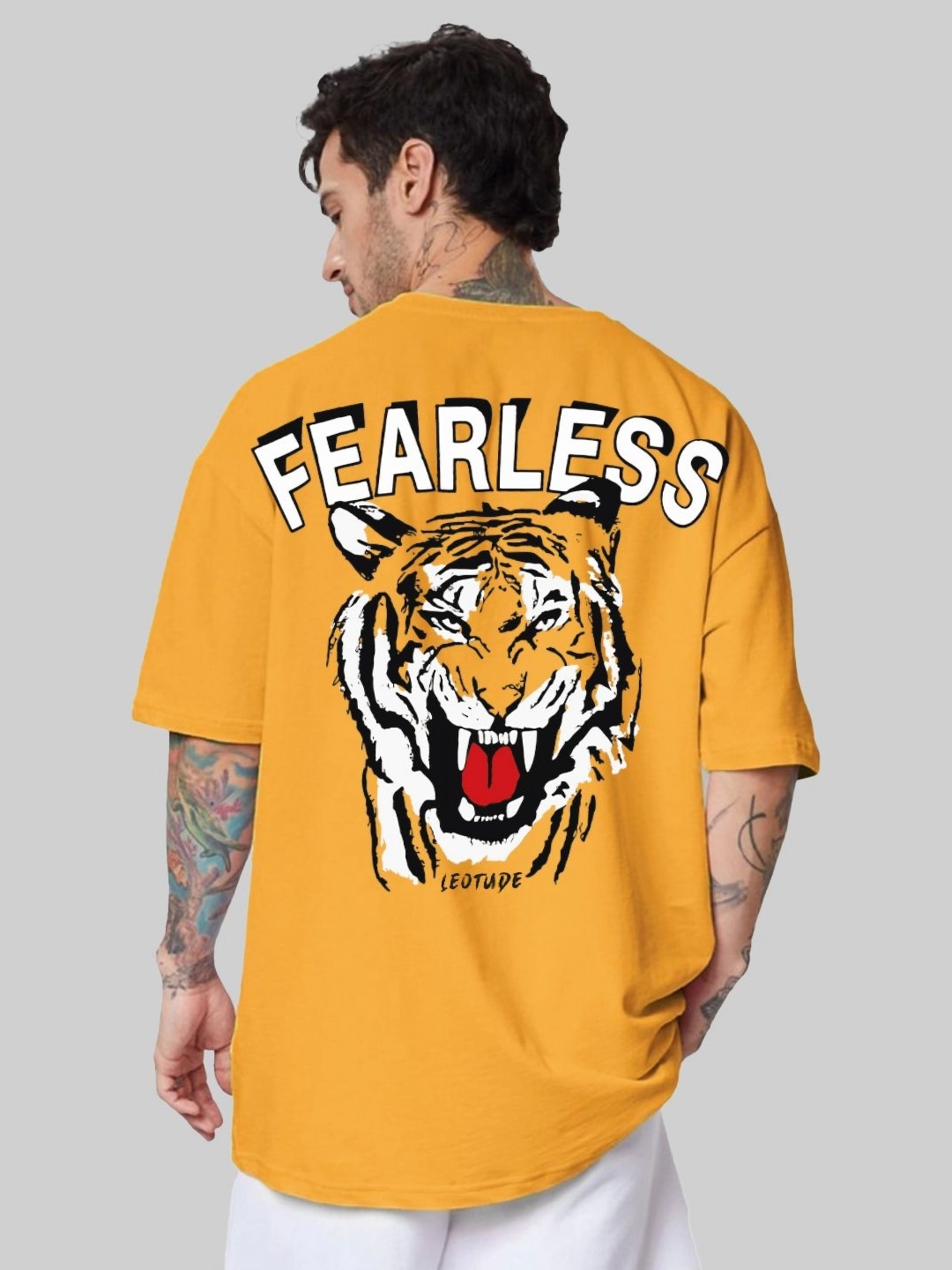 

Leotude Men Graphic Printed Round Neck Cotton Relaxed Fit T-shirt, Mustard