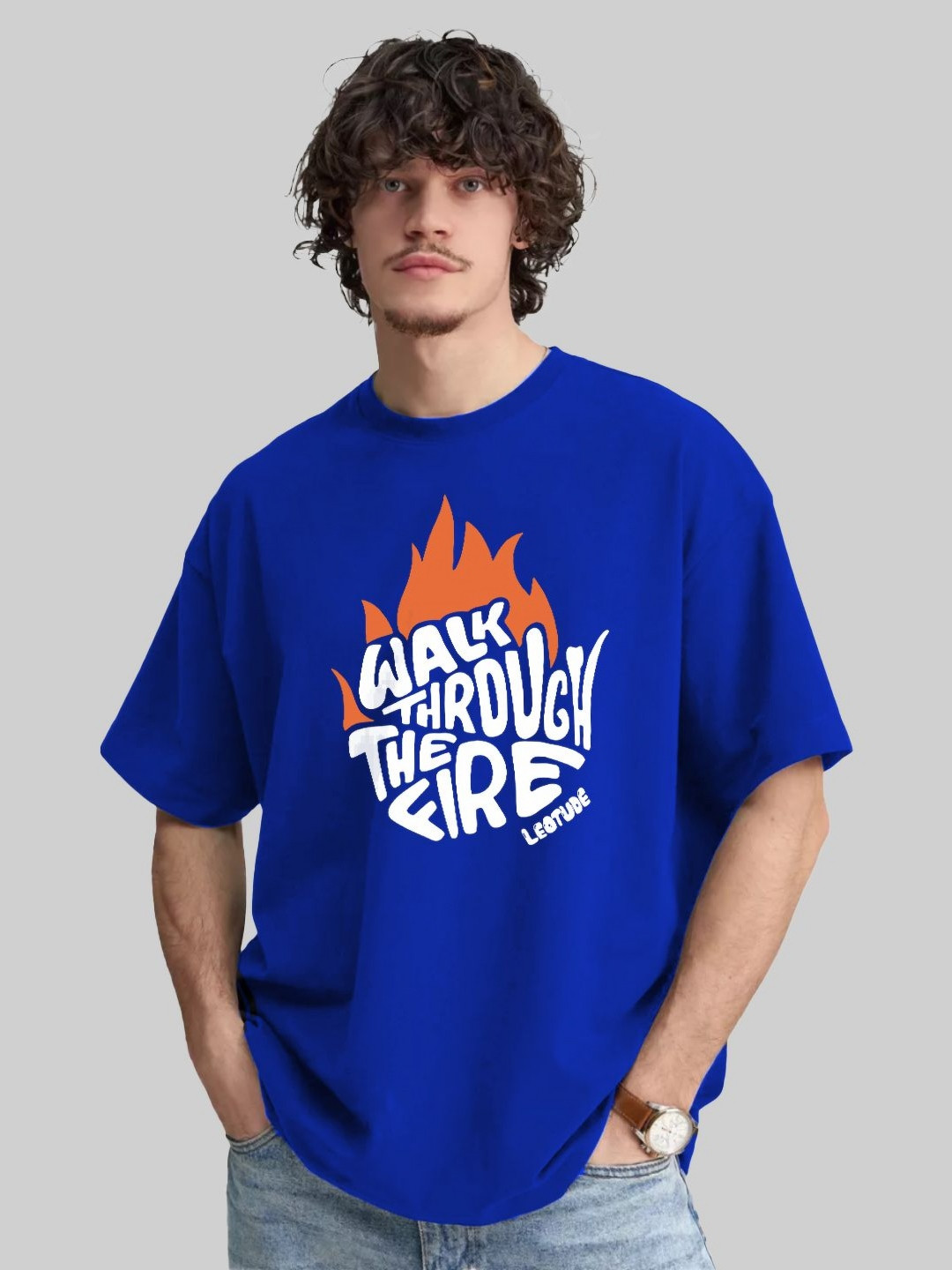 

Leotude Men Typography Printed Round Neck Cotton Relaxed Fit T-shirt, Blue