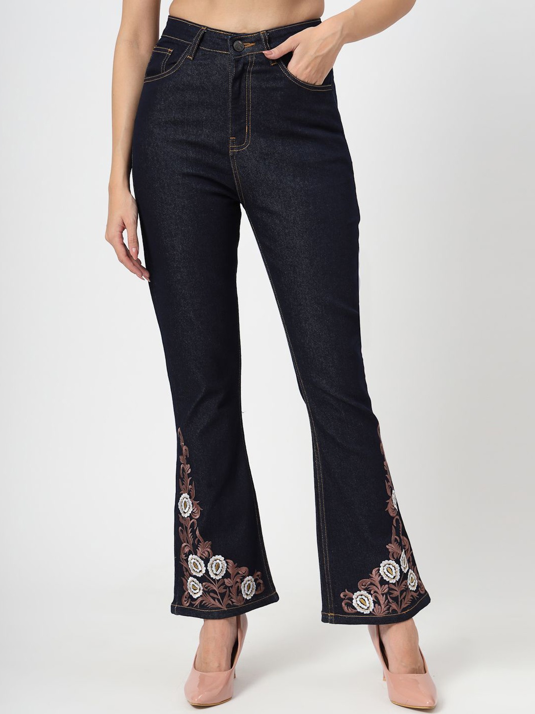 

COSMIC TRIO Women Bootcut High-Rise Embroidered Stretchable Jeans, Blue