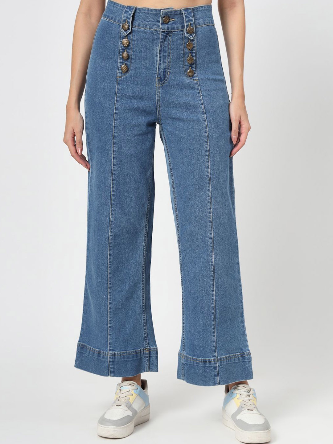 

COSMIC TRIO Women Wide Leg High-Rise Stretchable Jeans, Blue