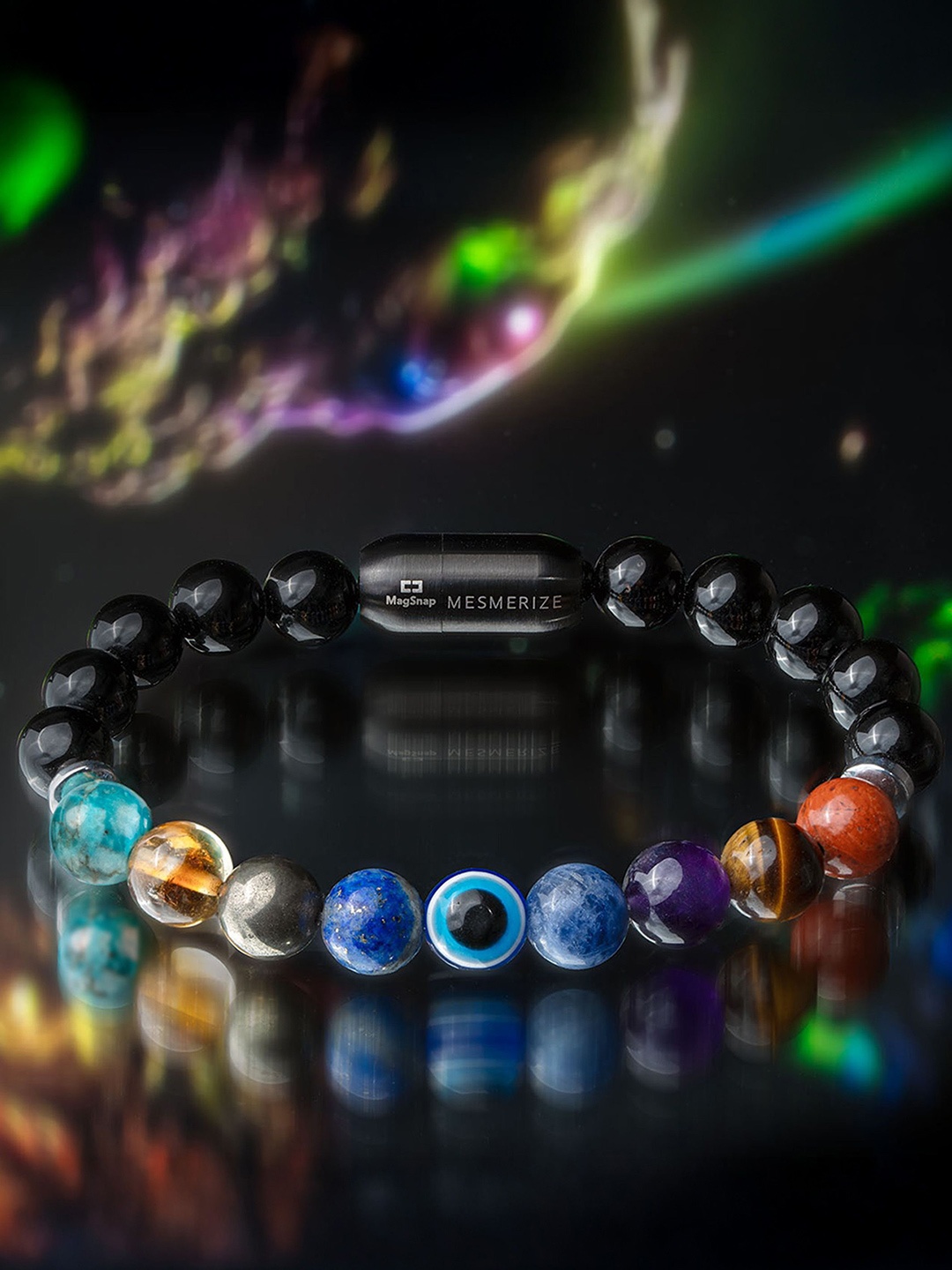 

Mesmerize Super 9 Chakra Onyx Stone Elastic Bracelet, Blue