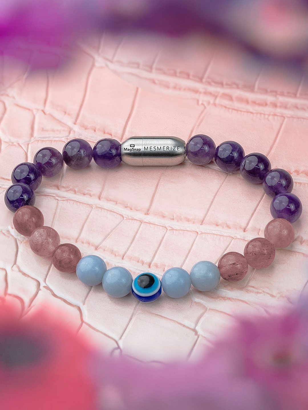 

Mesmerize Evil Eye Amethyst Stone Magsnap Bracelet, Silver