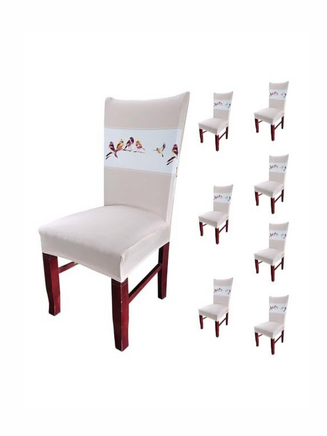 

HOUSE OF QUIRK Beige 8 Pieces Floral Printed Stretchable Chair Covers