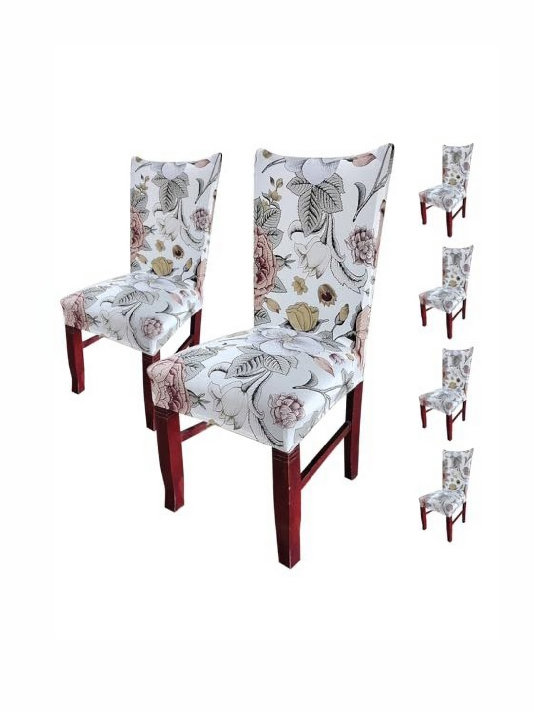 

HOUSE OF QUIRK Beige & White 5 Pieces Floral Printed Stretchable Chair Covers