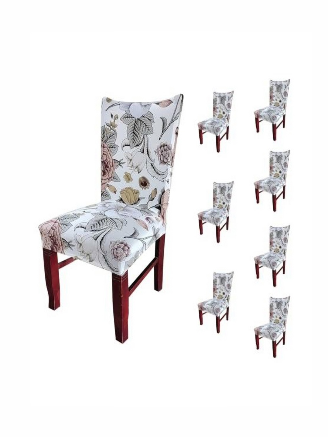 

HOUSE OF QUIRK Beige 8 Pieces Floral Printed Stretchable Chair Covers