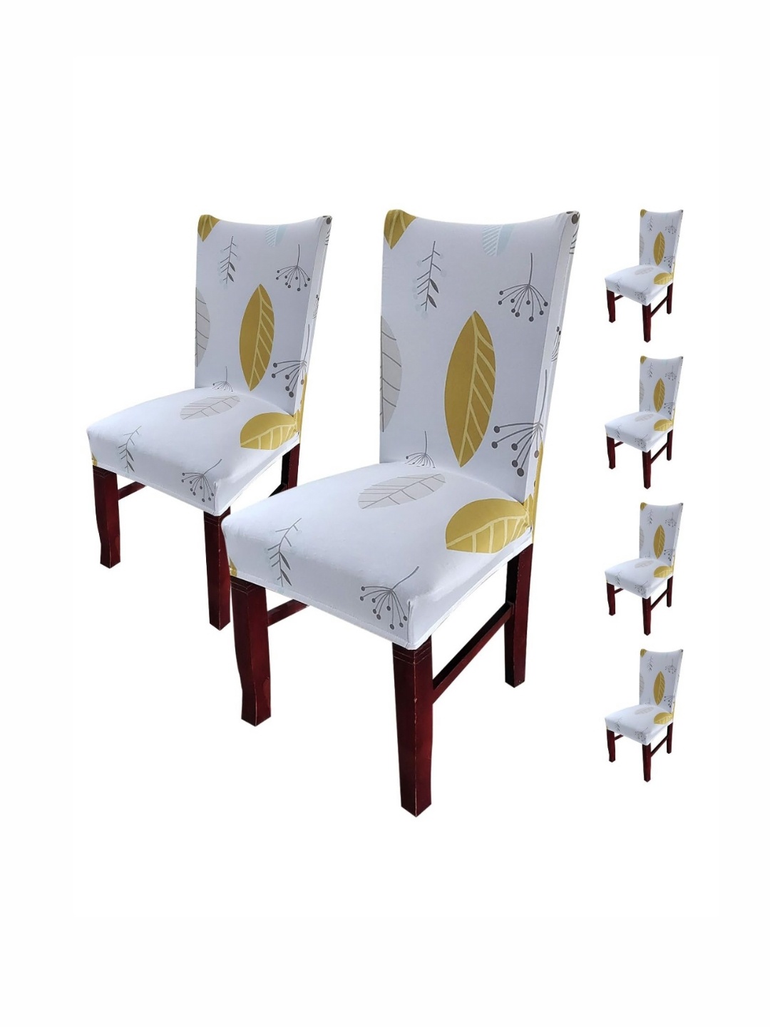 

HOUSE OF QUIRK Yellow 6 Pieces Floral Printed Stretch Removable Washable Chair Covers