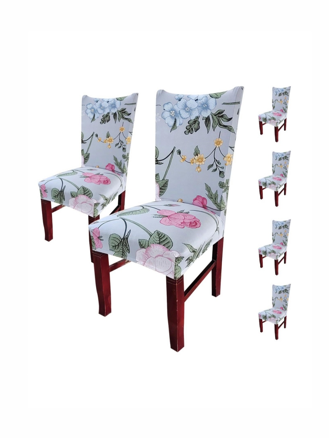 

House Of Quirk Set Of 6 Grey & Pink Floral Printed Chair Cover