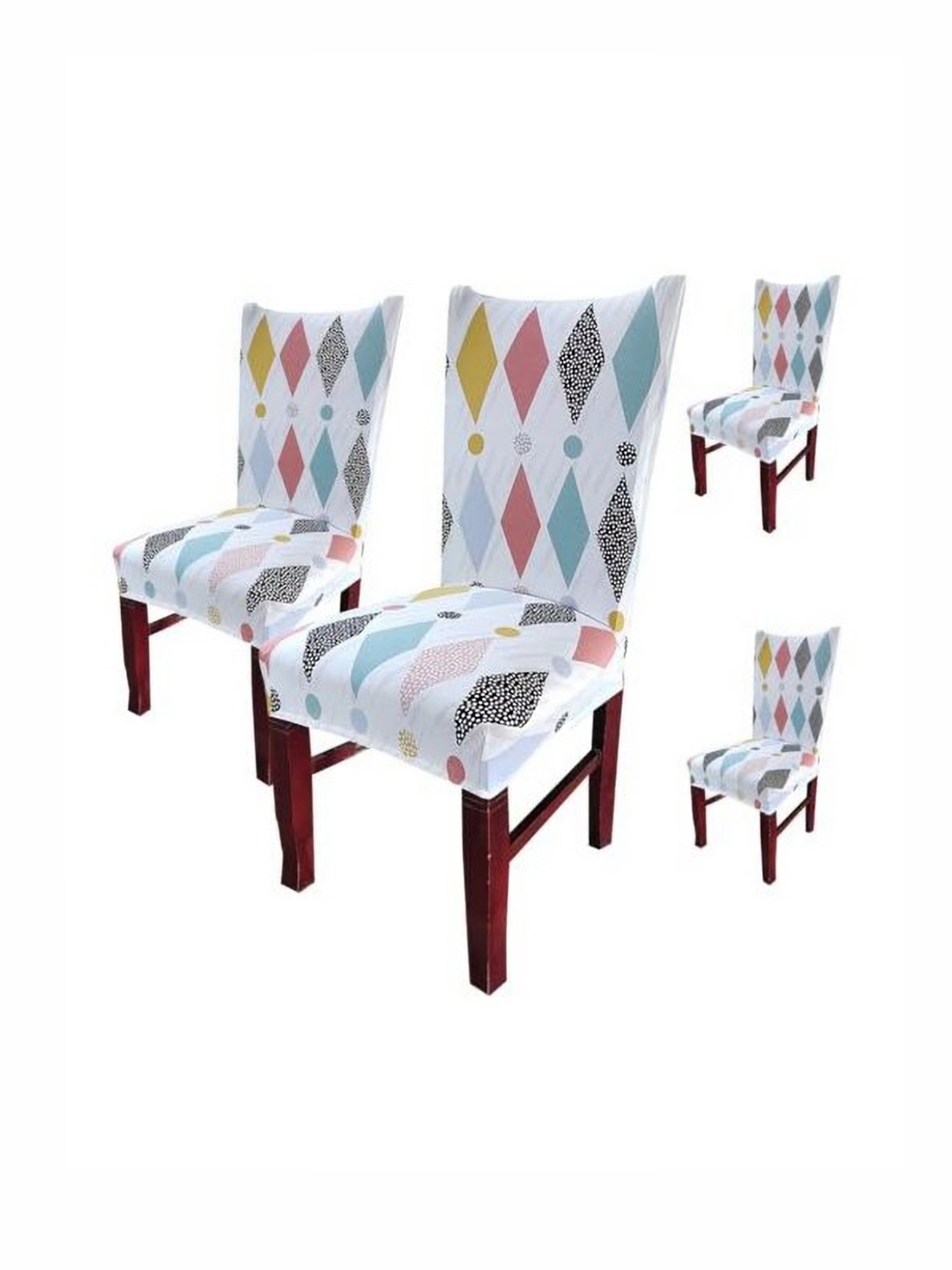 

HOUSE OF QUIRK White & Blue 4 Pieces Geometric Printed Stretchable Chair Covers