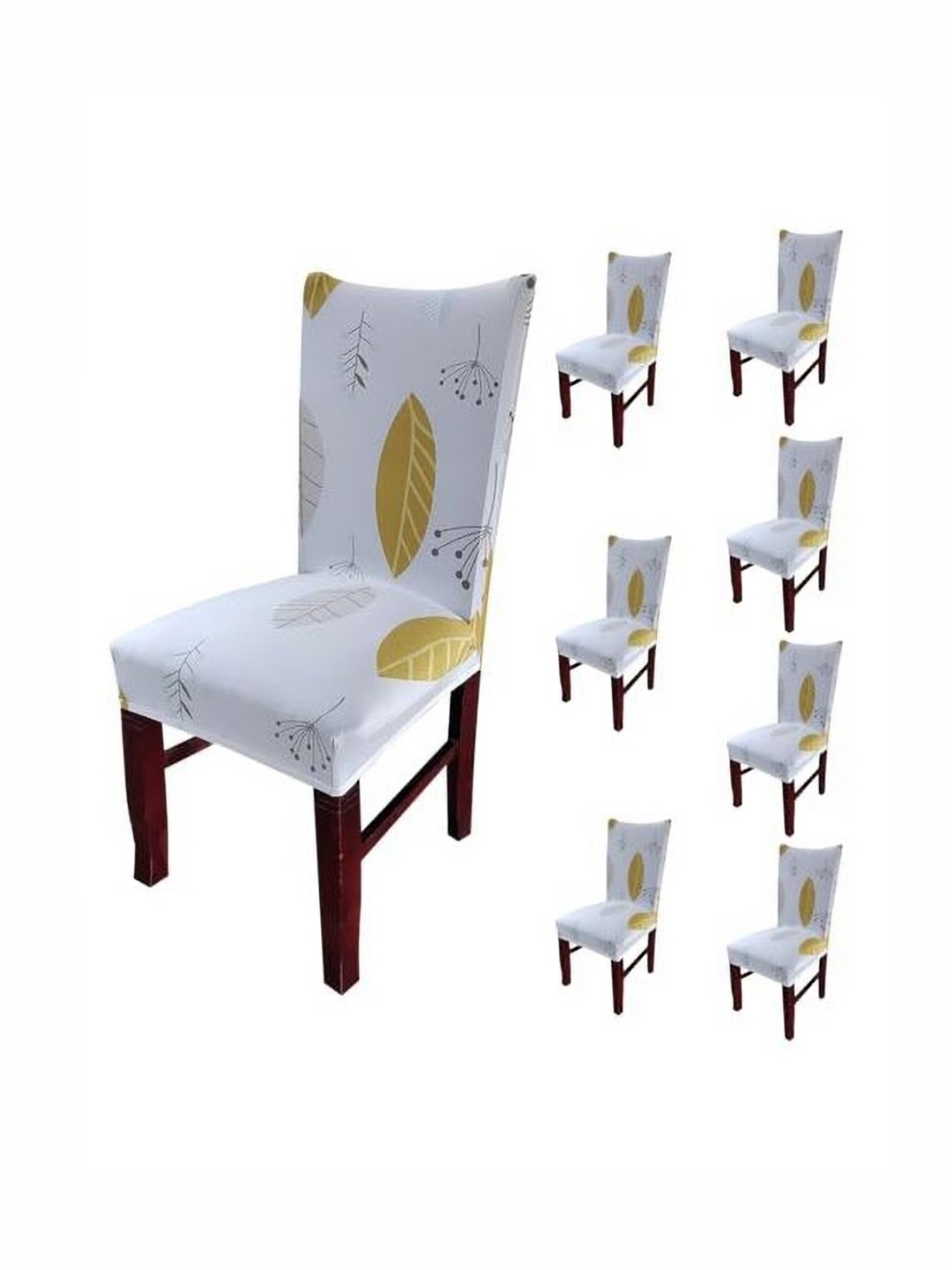 

HOUSE OF QUIRK Yellow & White 8 Pieces Floral Printed Stretchable Chair Covers