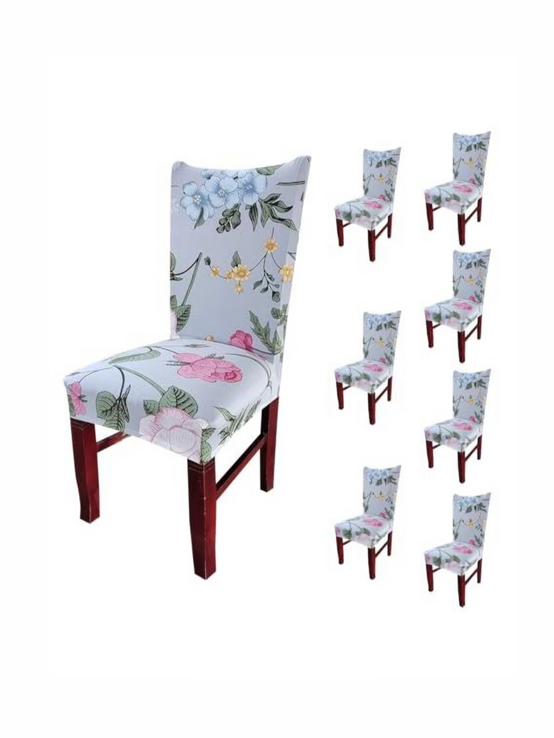 

HOUSE OF QUIRK White & Pink 8 Pieces Floral Printed Stretchable Chair Covers